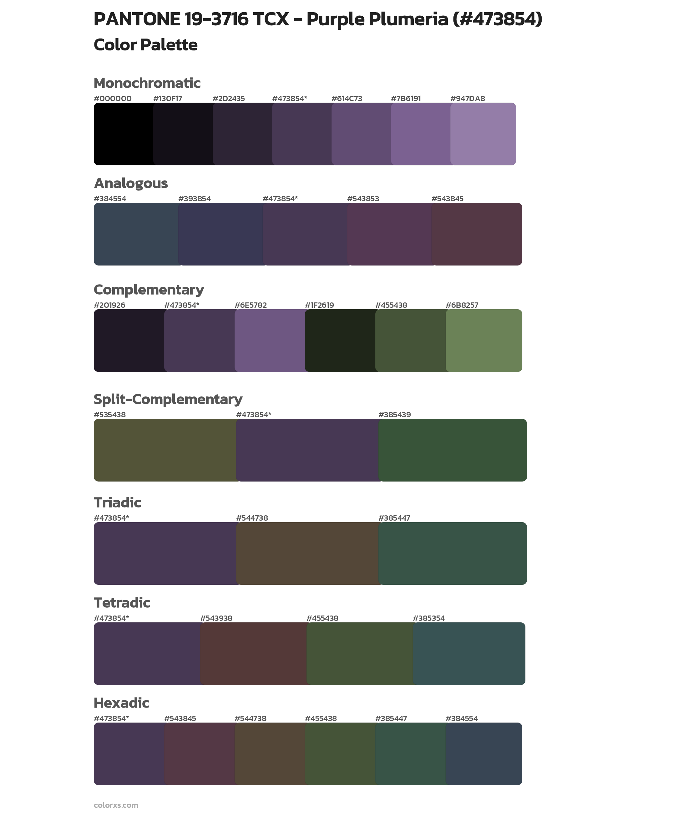 PANTONE 19-3716 TCX - Purple Plumeria Color Scheme Palettes