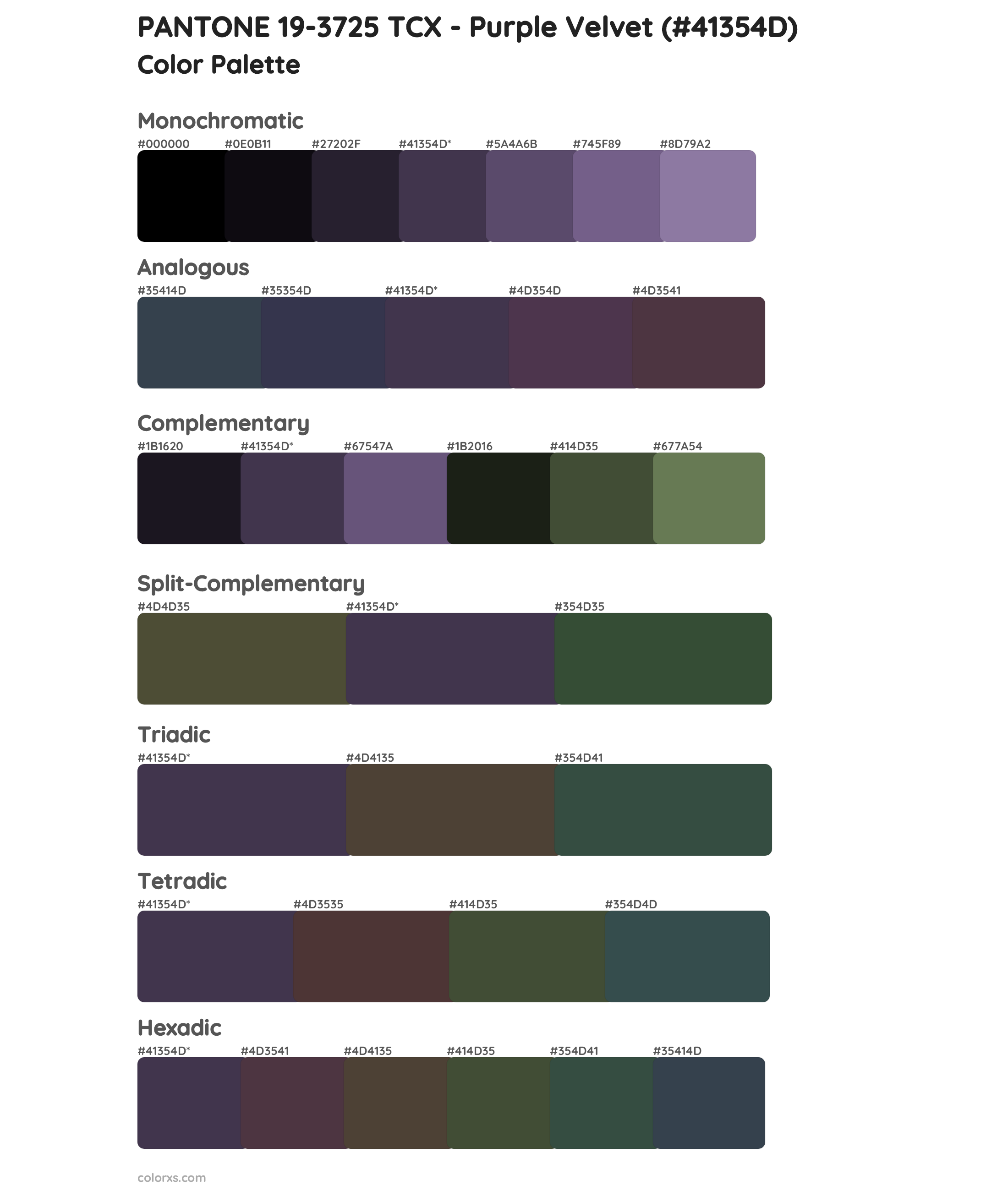 PANTONE 19-3725 TCX - Purple Velvet Color Scheme Palettes