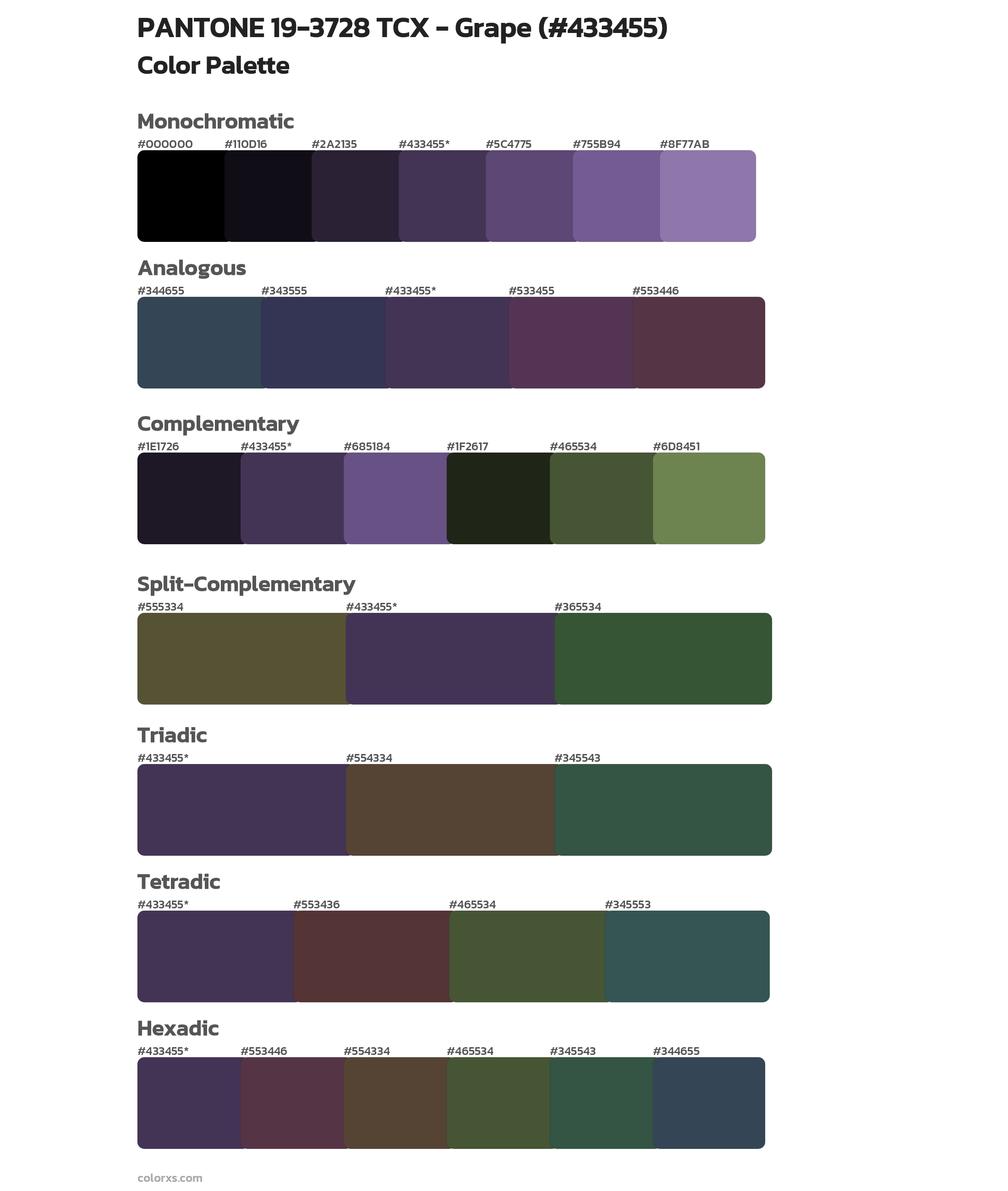 PANTONE 19-3728 TCX - Grape Color Scheme Palettes