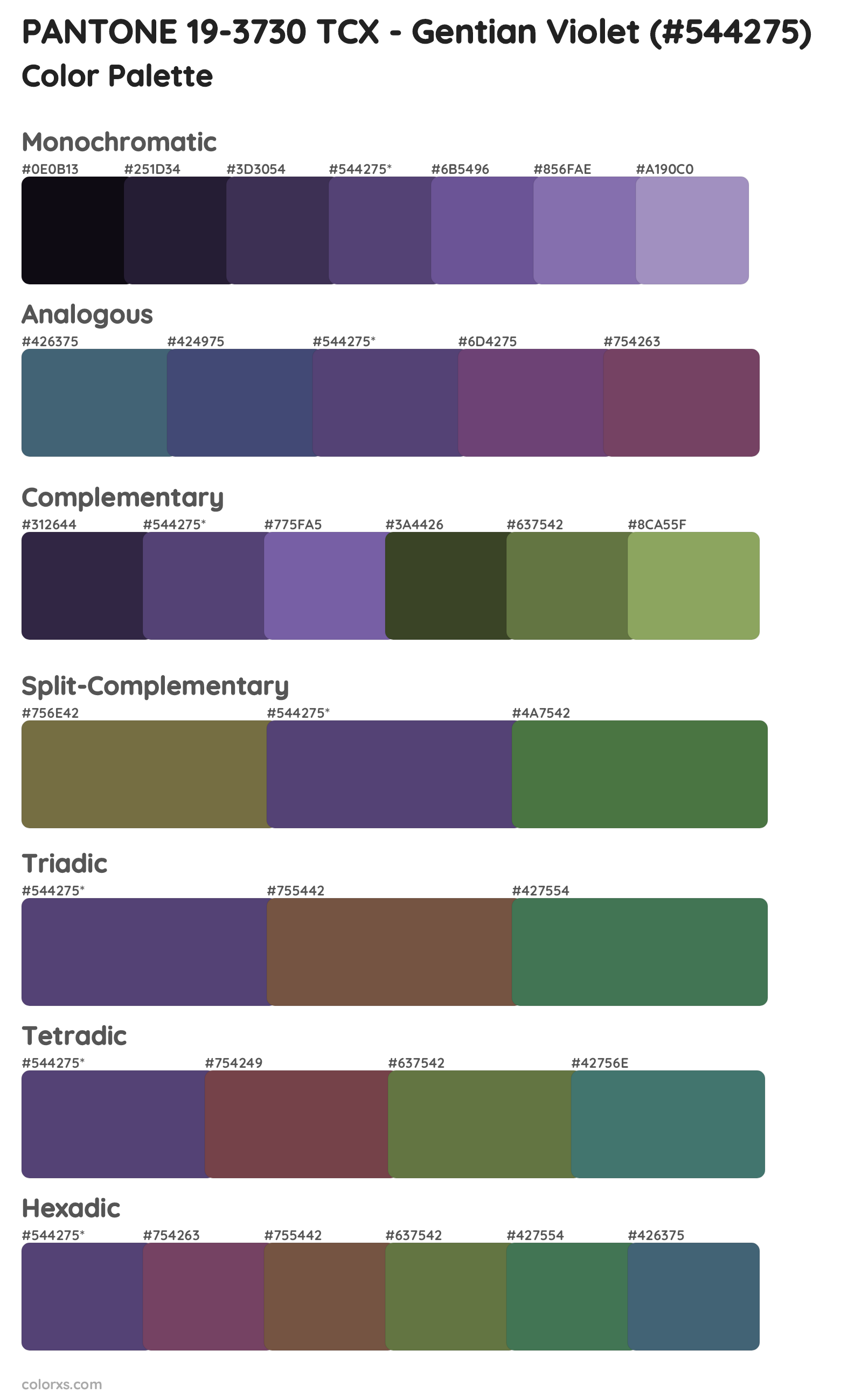 PANTONE 19-3730 TCX - Gentian Violet Color Scheme Palettes