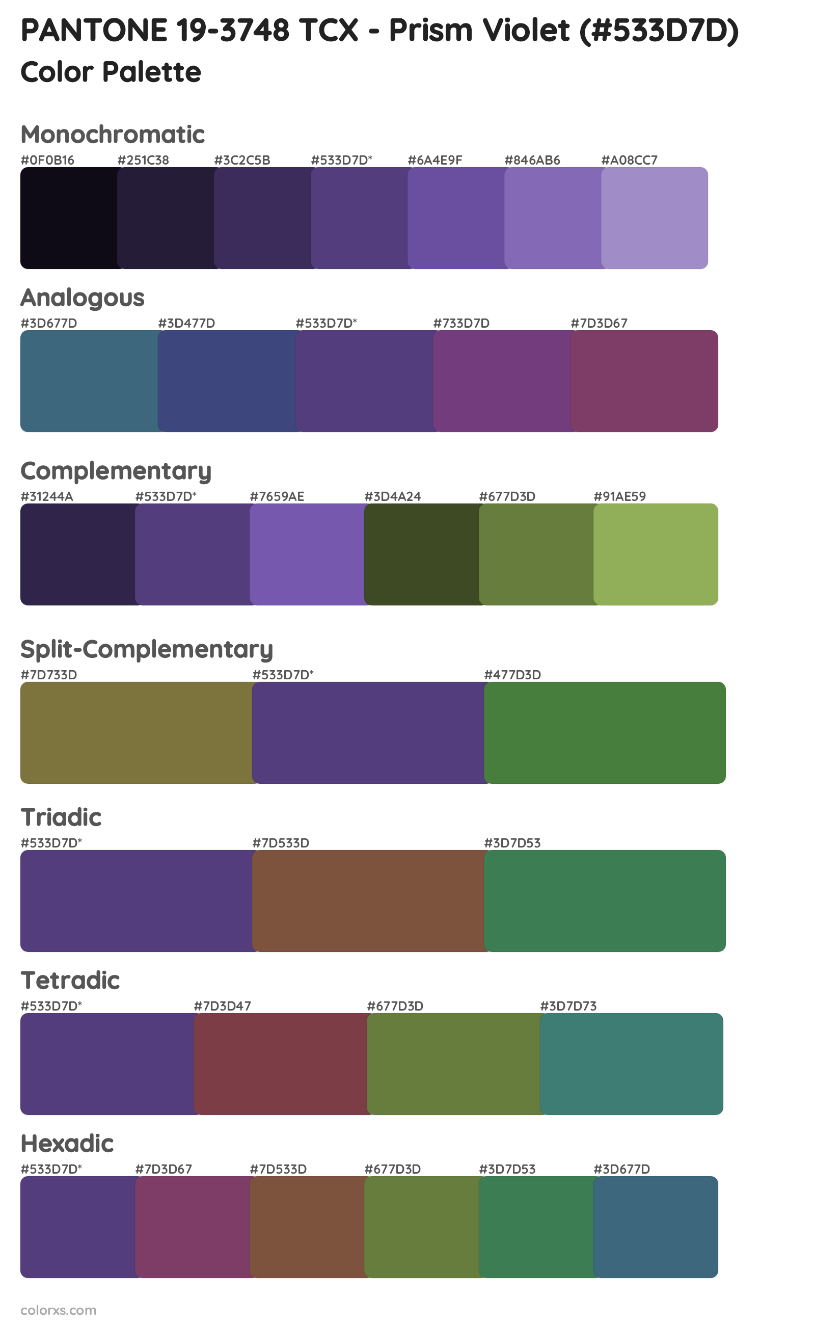PANTONE 19-3748 TCX - Prism Violet Color Scheme Palettes