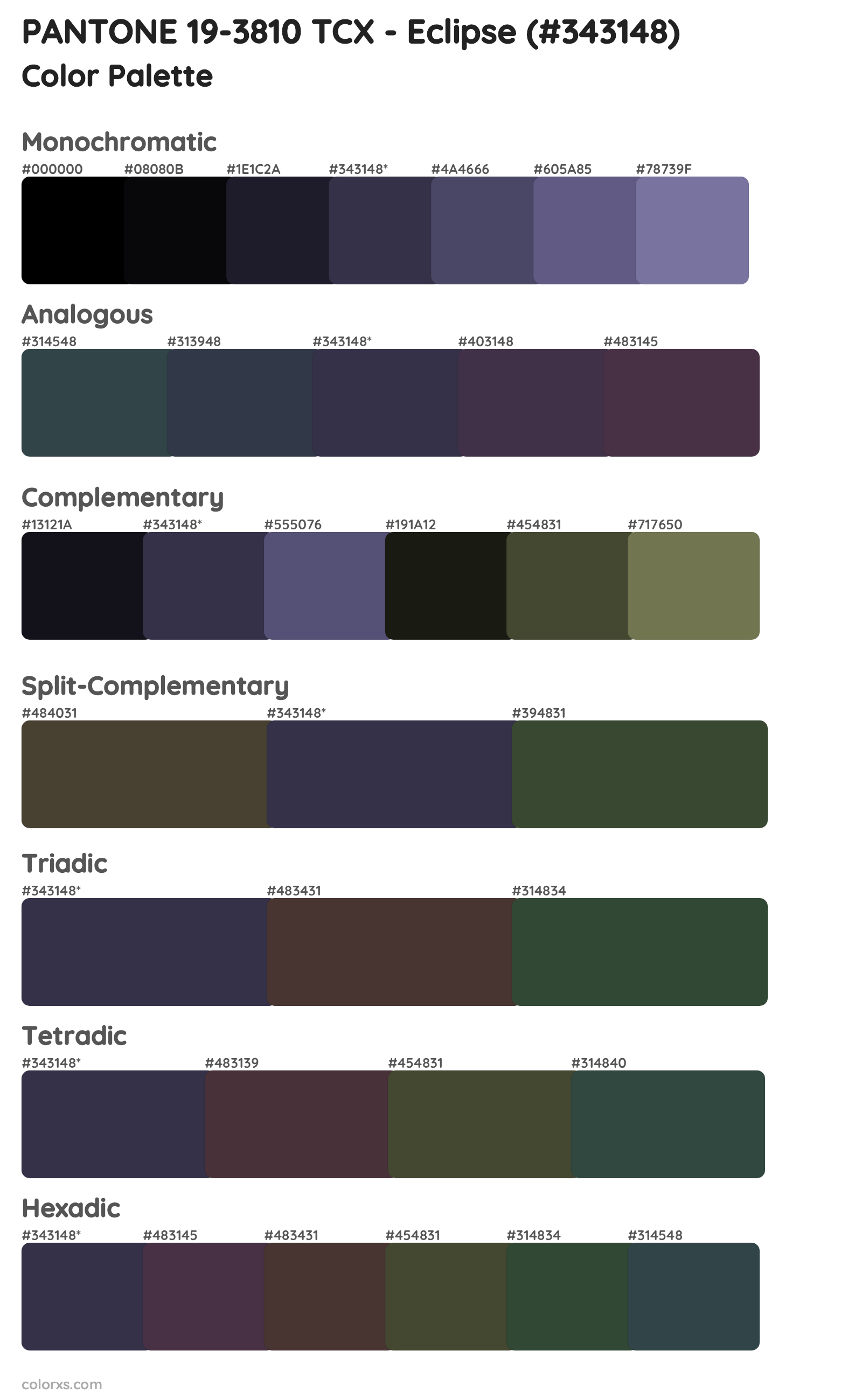 PANTONE 19-3810 TCX - Eclipse Color Scheme Palettes
