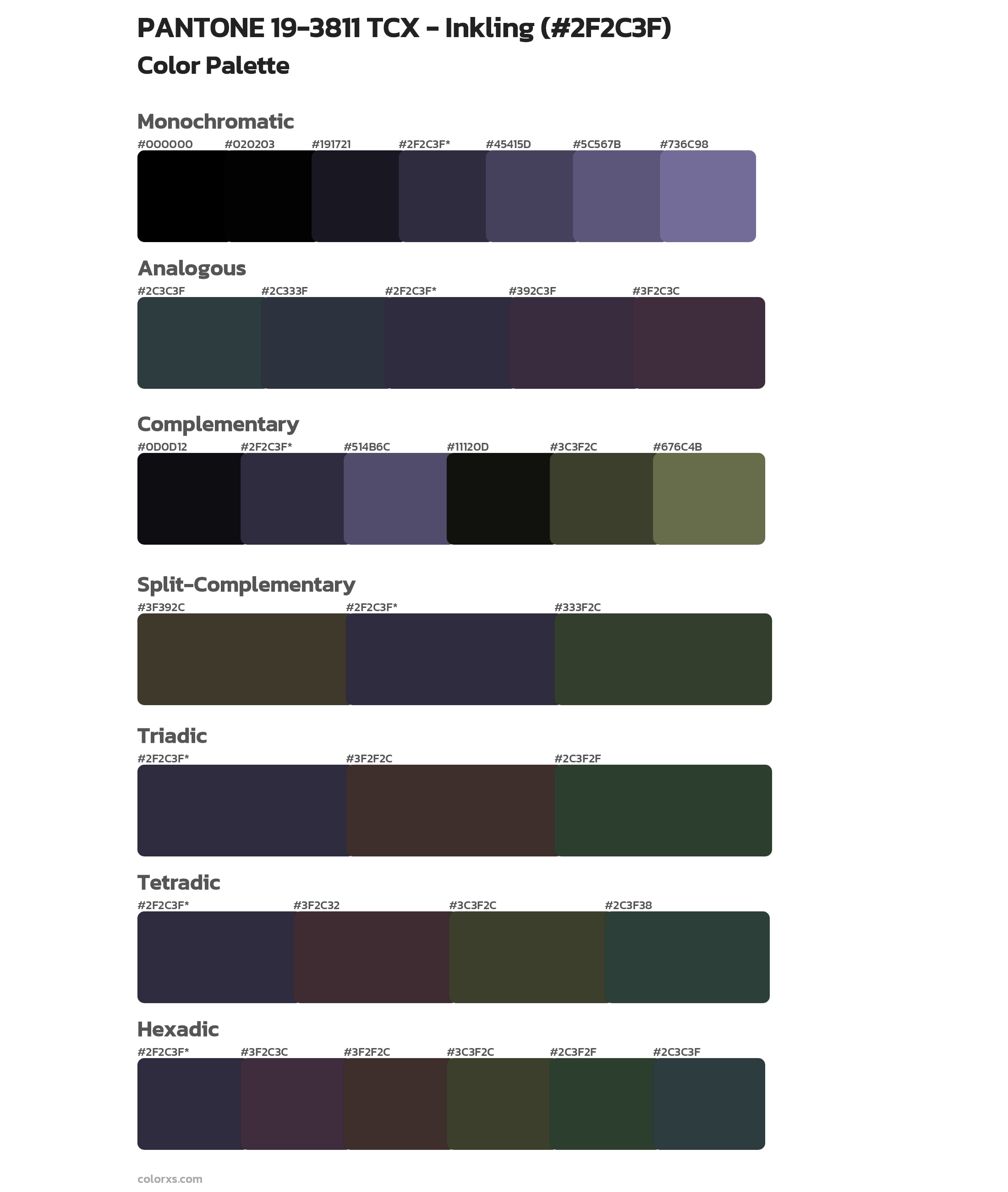 PANTONE 19-3811 TCX - Inkling Color Scheme Palettes