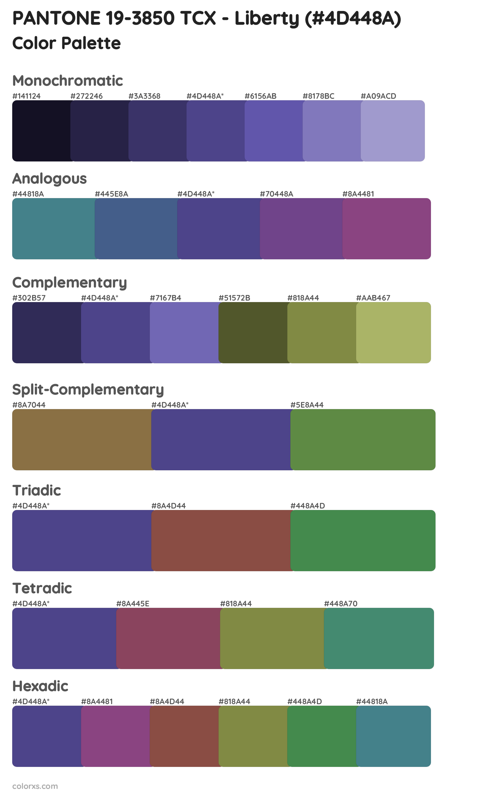 PANTONE 19-3850 TCX - Liberty Color Scheme Palettes