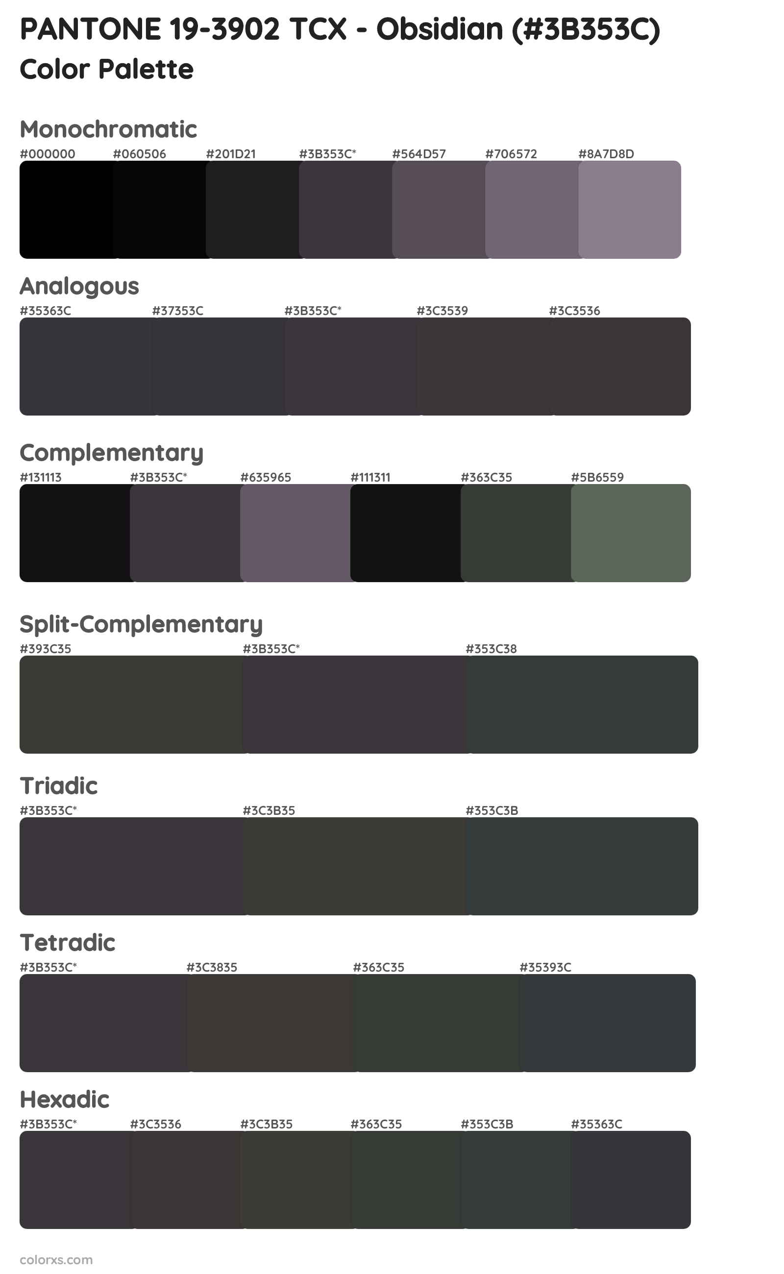PANTONE 19-3902 TCX - Obsidian Color Scheme Palettes
