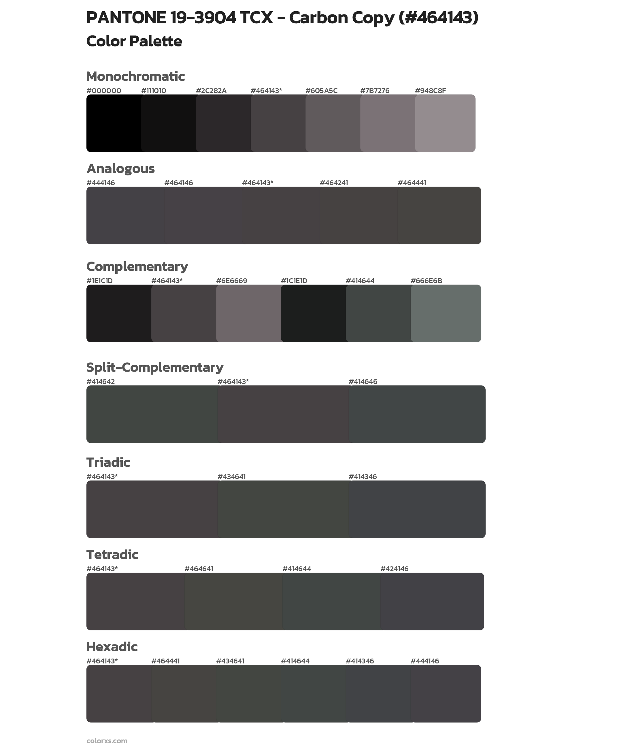 PANTONE 19-3904 TCX - Carbon Copy Color Scheme Palettes