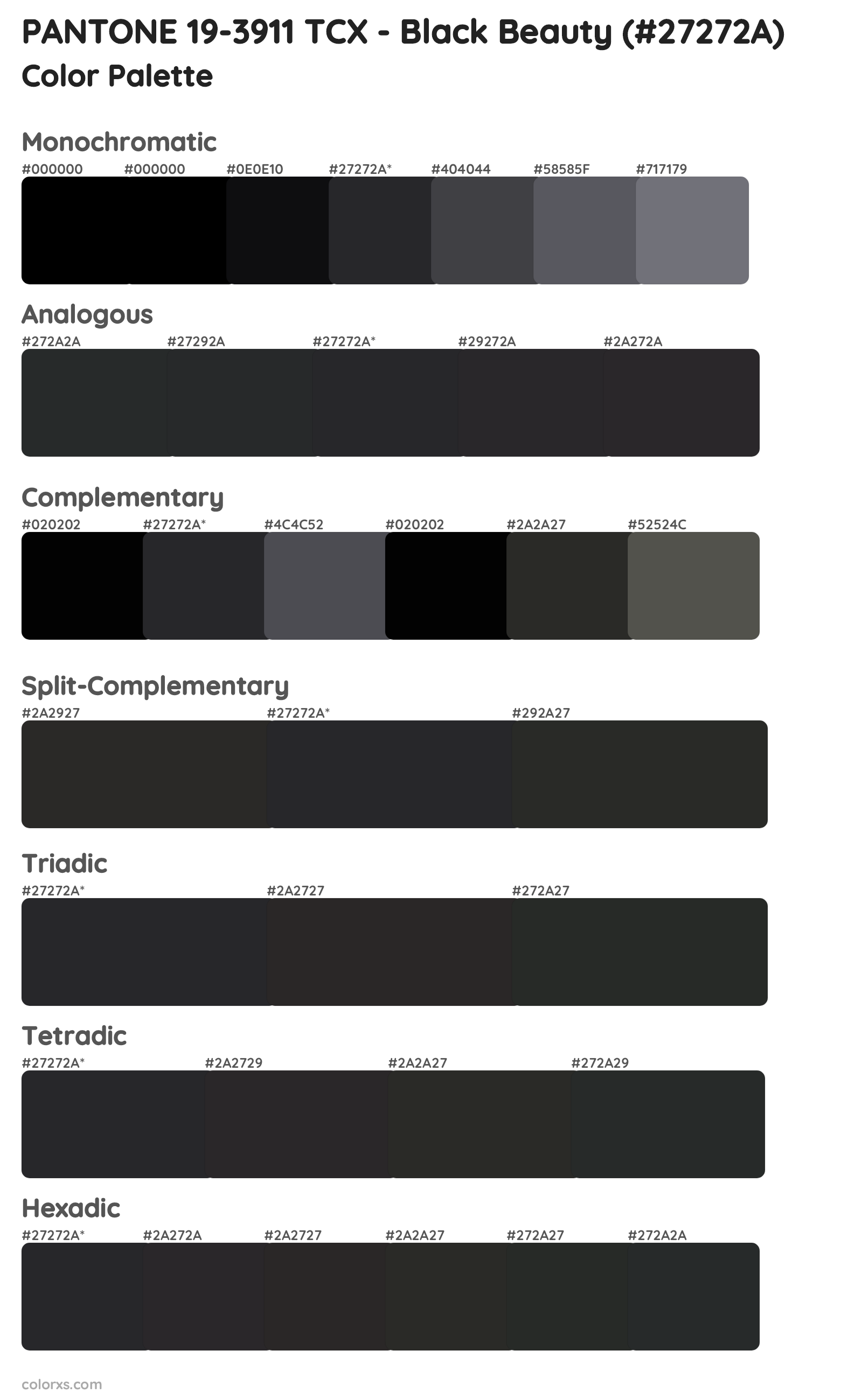 PANTONE 19-3911 TCX - Black Beauty Color Scheme Palettes