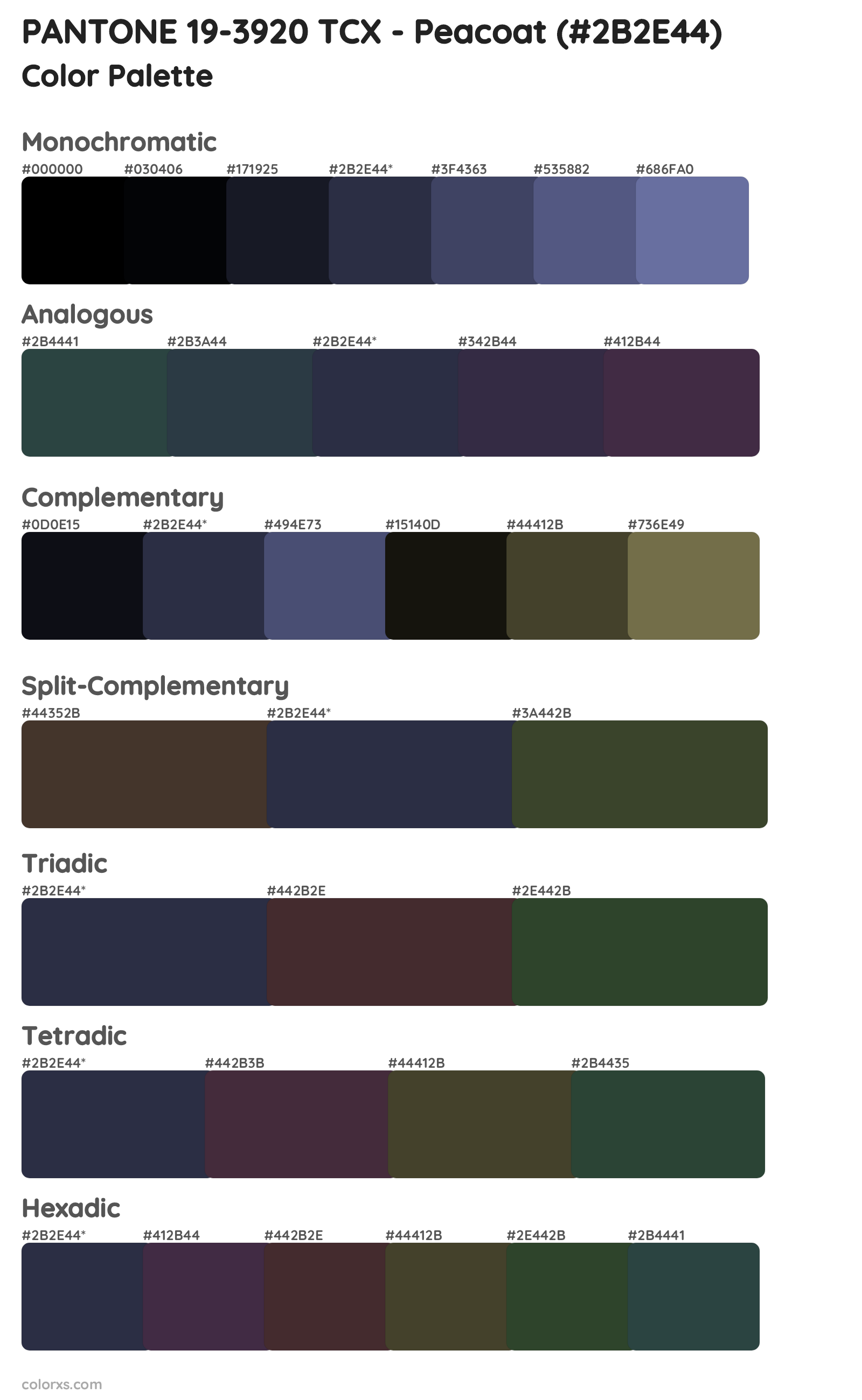 PANTONE 19-3920 TCX - Peacoat Color Scheme Palettes