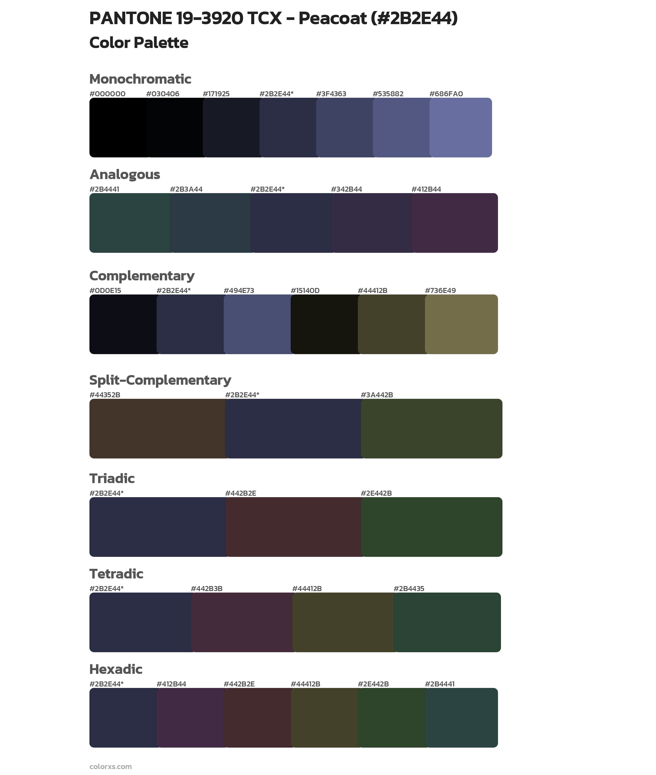 PANTONE 19-3920 TCX - Peacoat Color Scheme Palettes