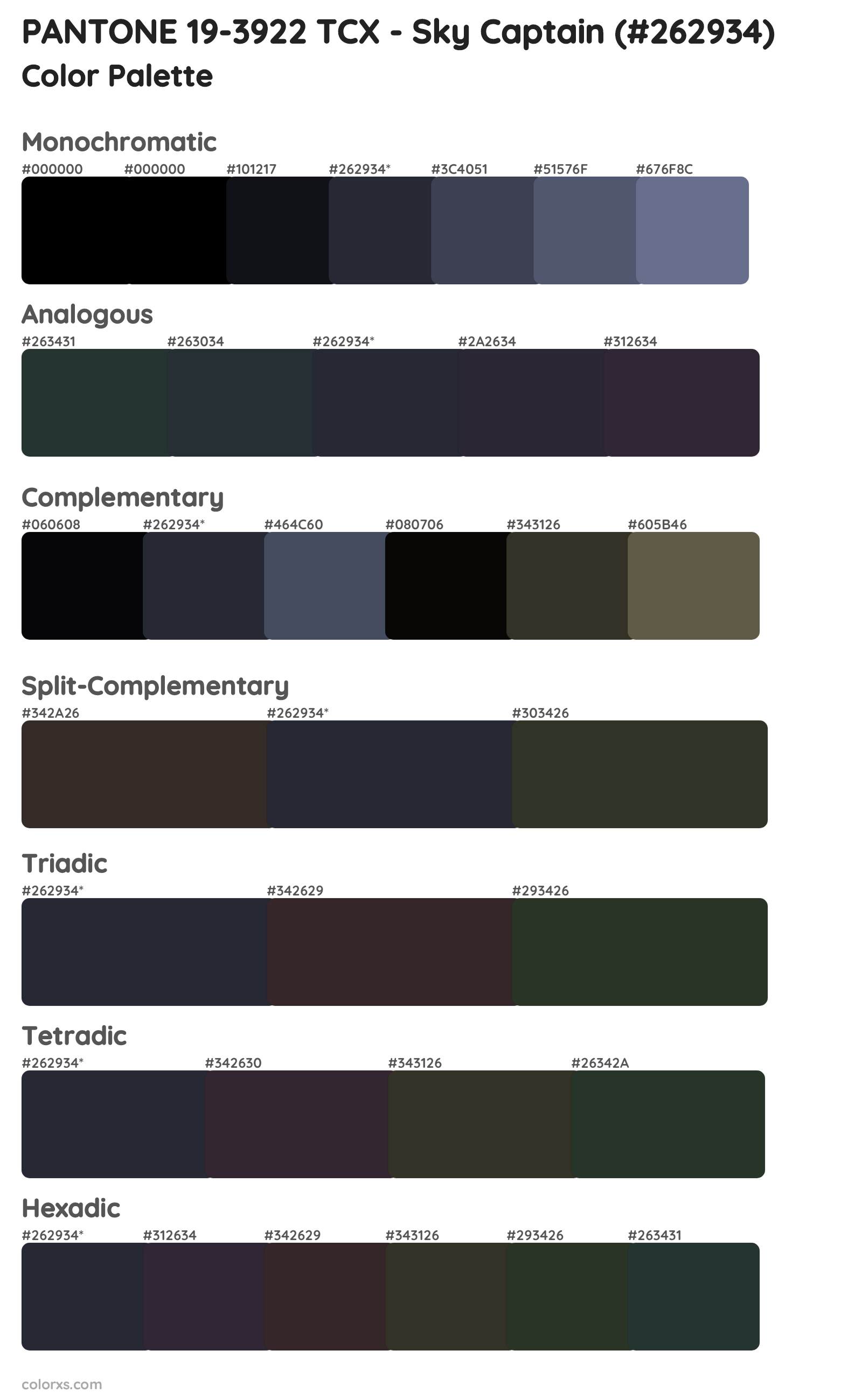 PANTONE 19-3922 TCX - Sky Captain Color Scheme Palettes