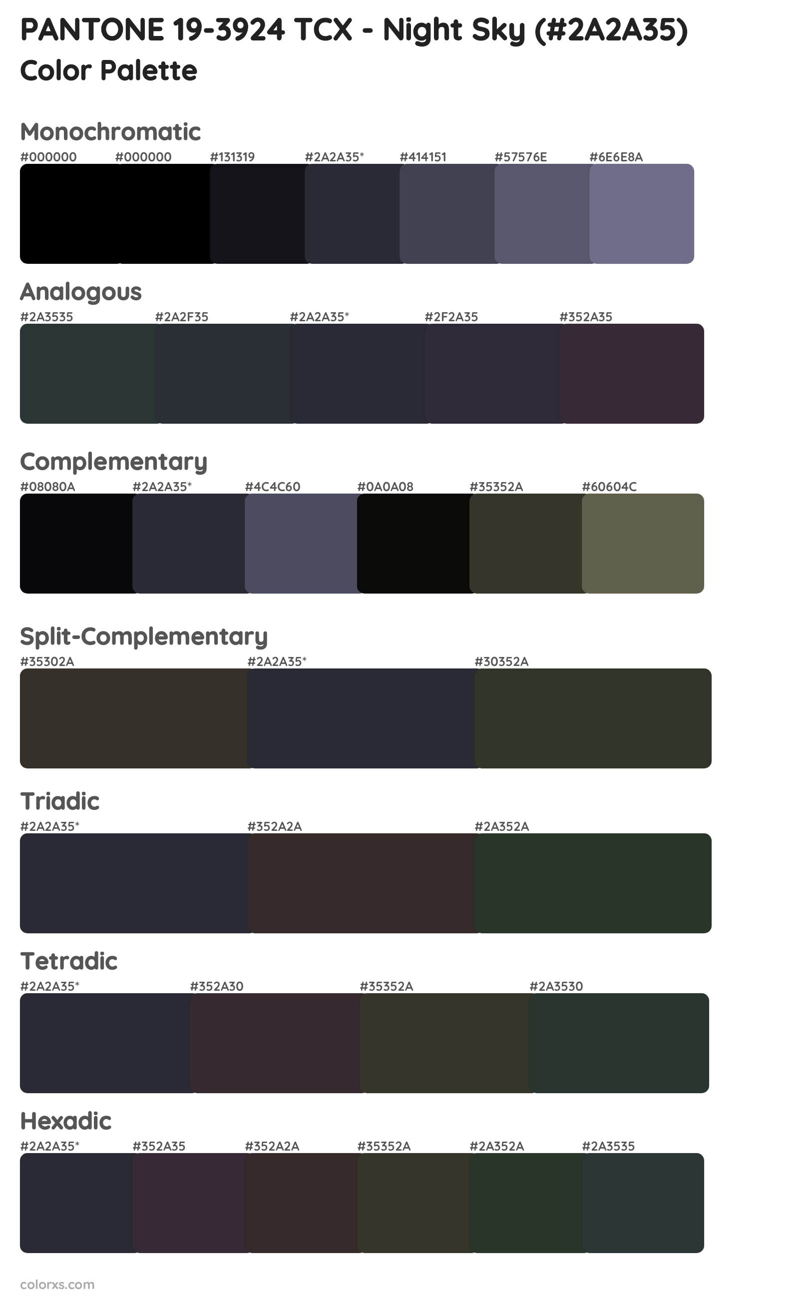 PANTONE 19-3924 TCX - Night Sky Color Scheme Palettes