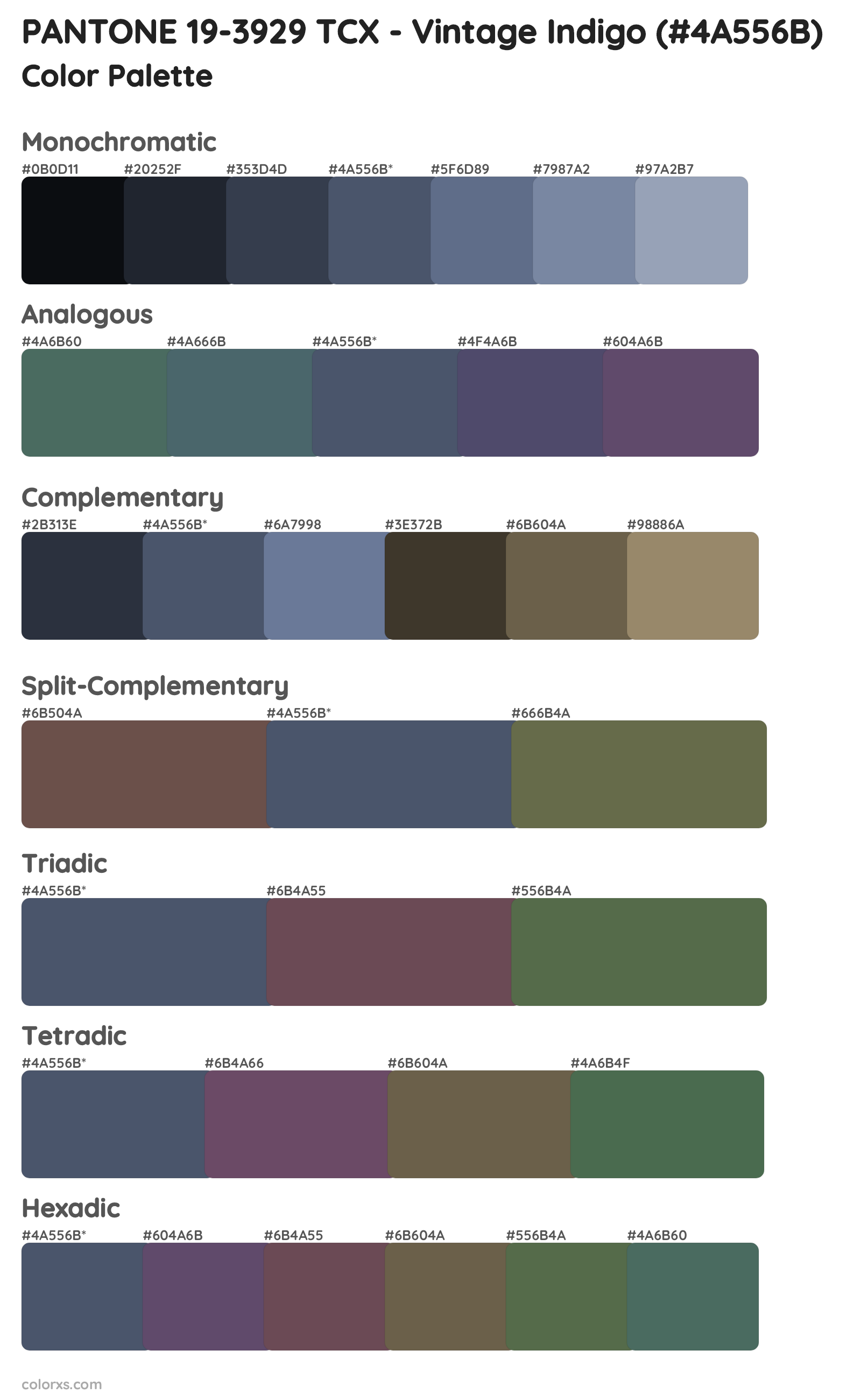 PANTONE 19-3929 TCX - Vintage Indigo Color Scheme Palettes