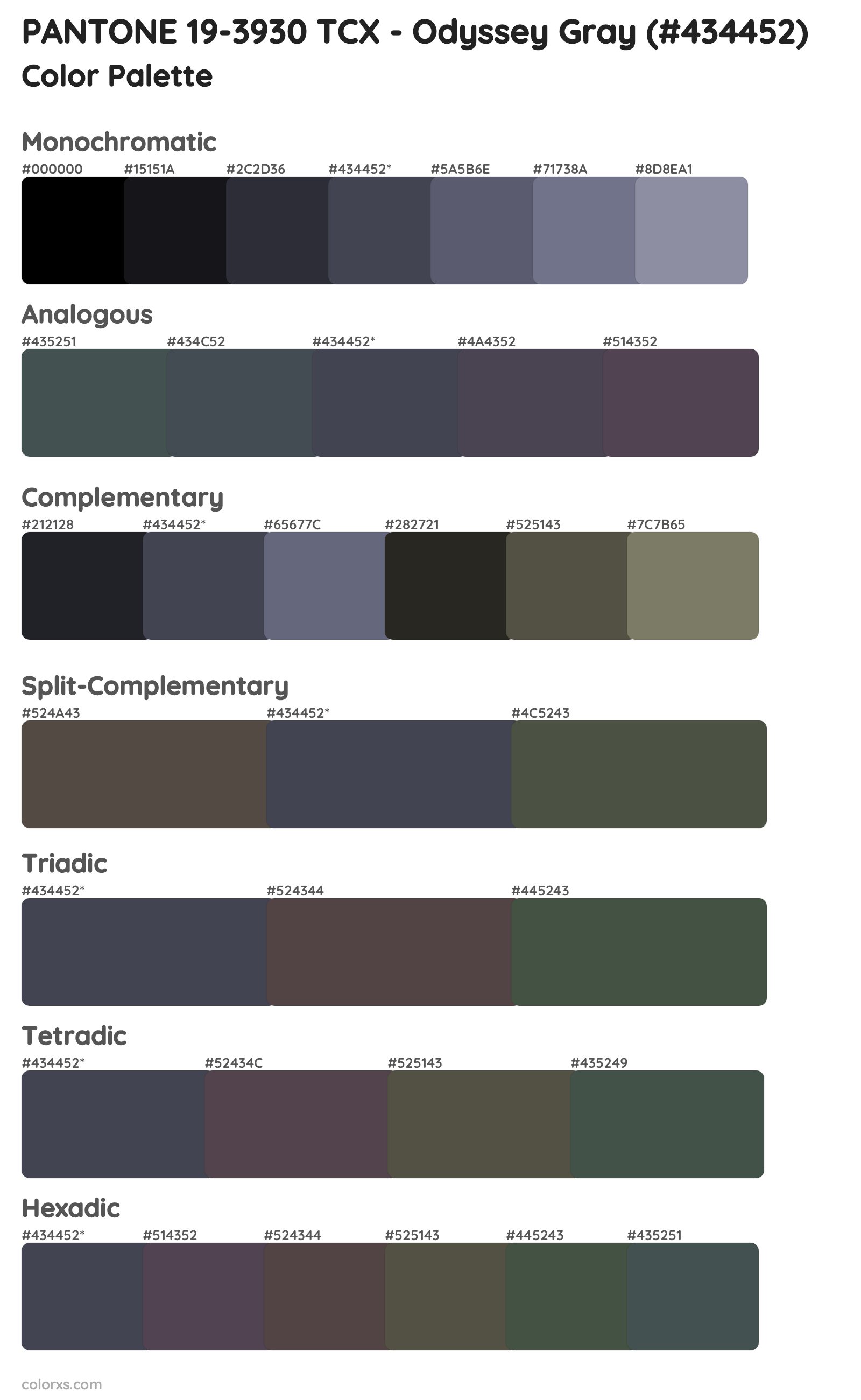 PANTONE 19-3930 TCX - Odyssey Gray Color Scheme Palettes