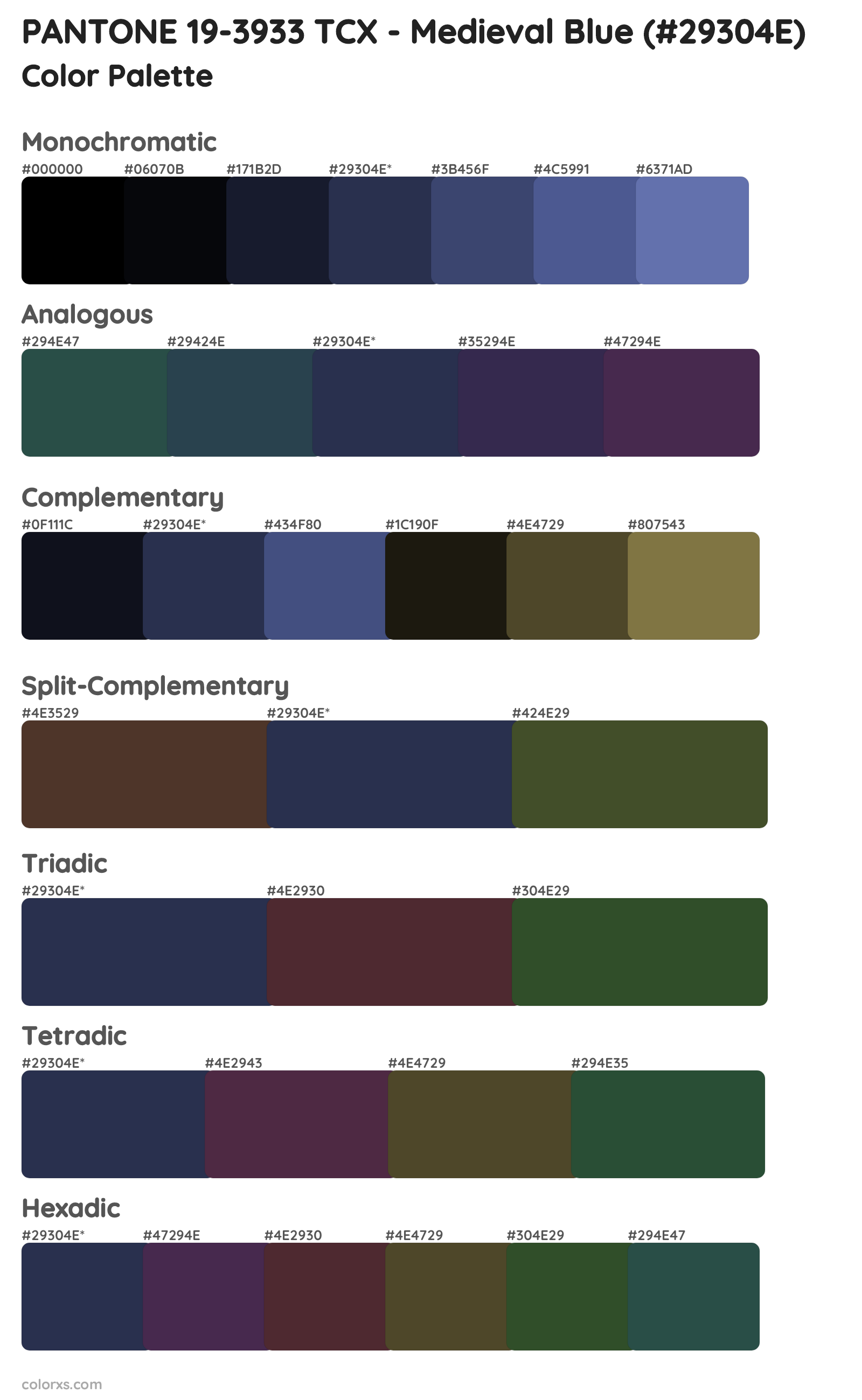 PANTONE 19-3933 TCX - Medieval Blue Color Scheme Palettes
