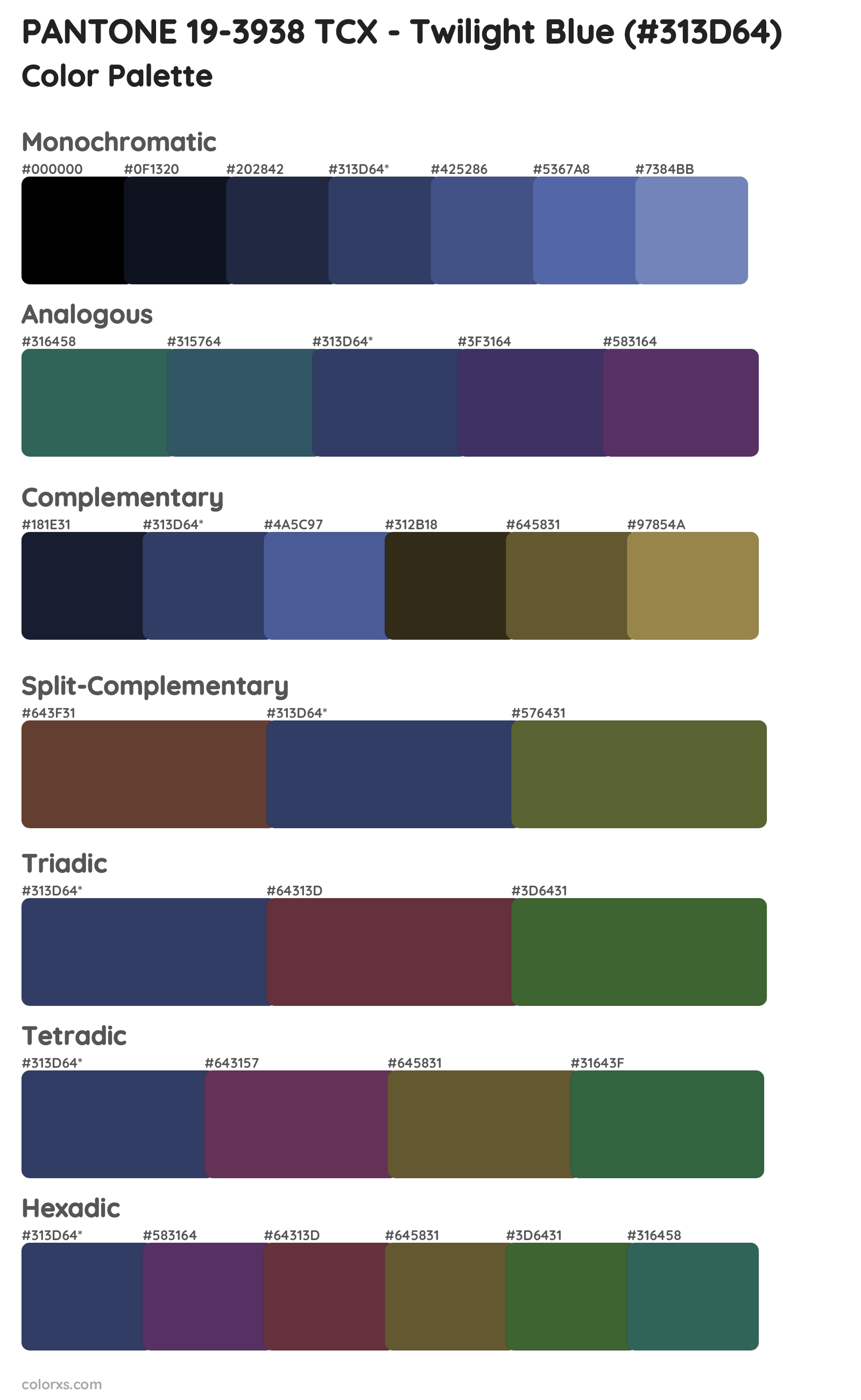 PANTONE 19-3938 TCX - Twilight Blue Color Scheme Palettes