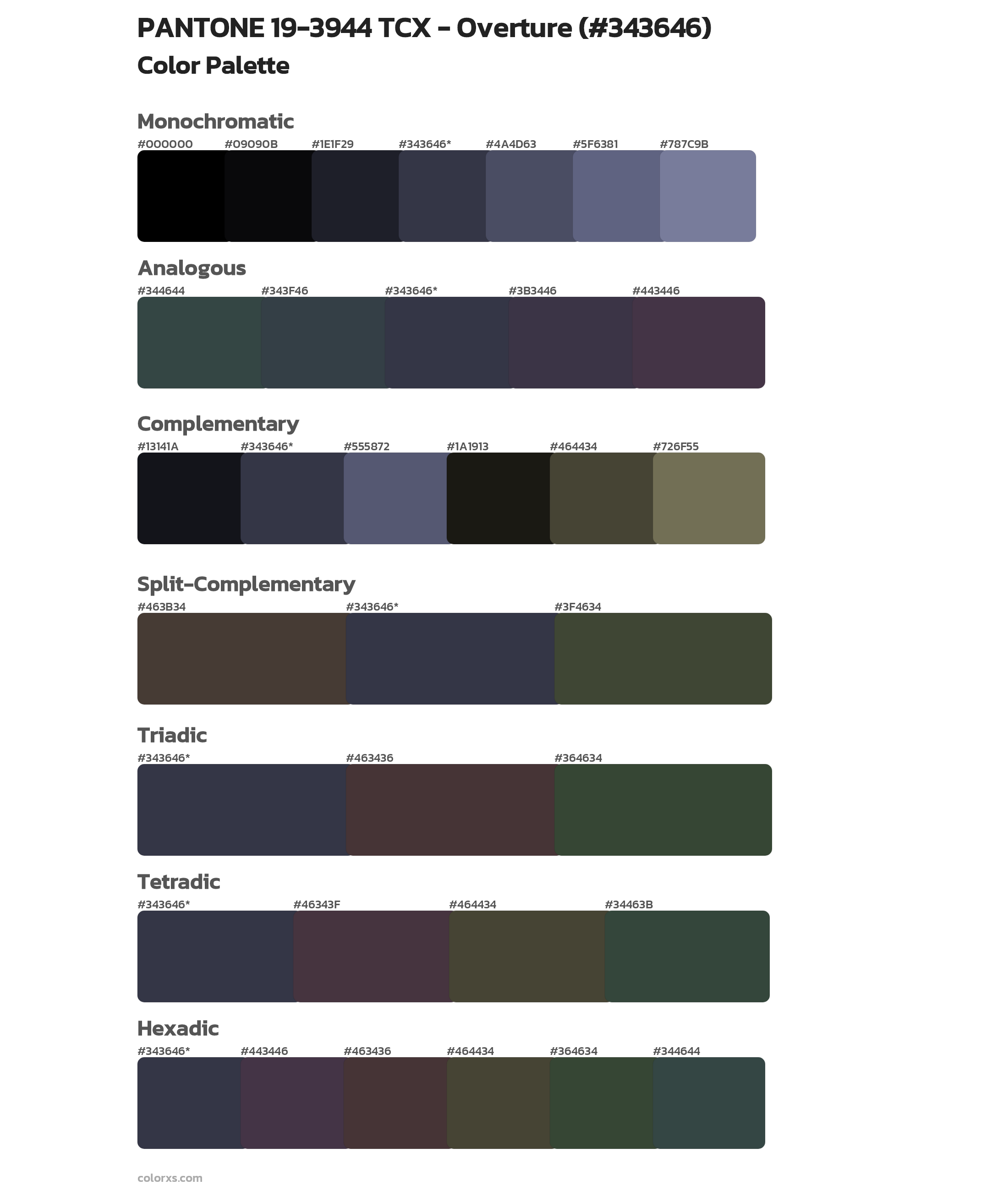 PANTONE 19-3944 TCX - Overture Color Scheme Palettes