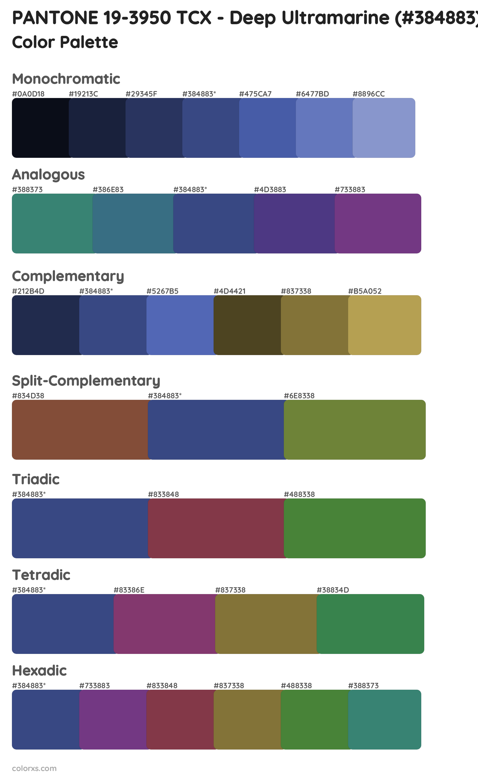PANTONE 19-3950 TCX - Deep Ultramarine Color Scheme Palettes