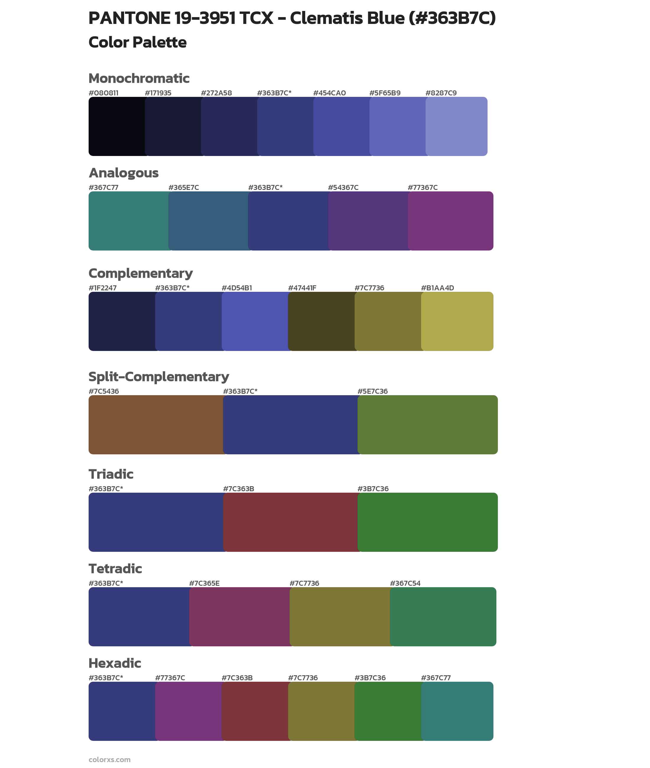 PANTONE 19-3951 TCX - Clematis Blue Color Scheme Palettes