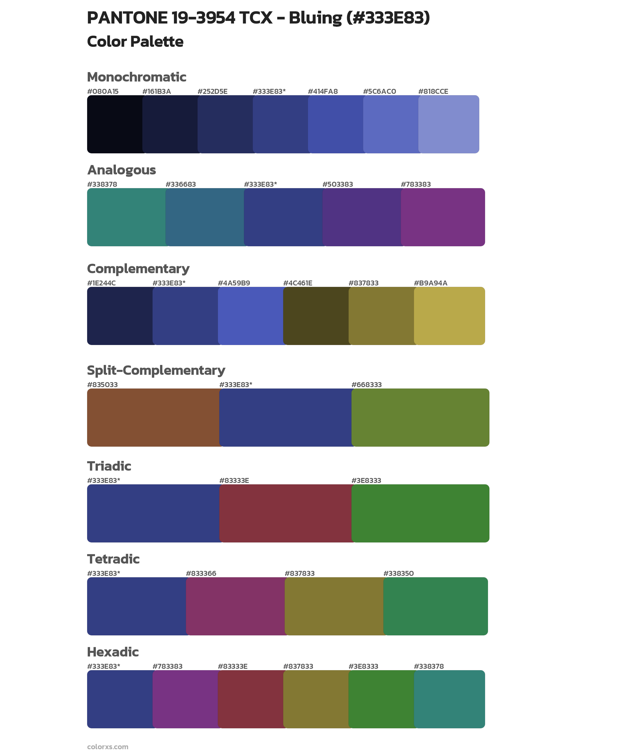 PANTONE 19-3954 TCX - Bluing Color Scheme Palettes