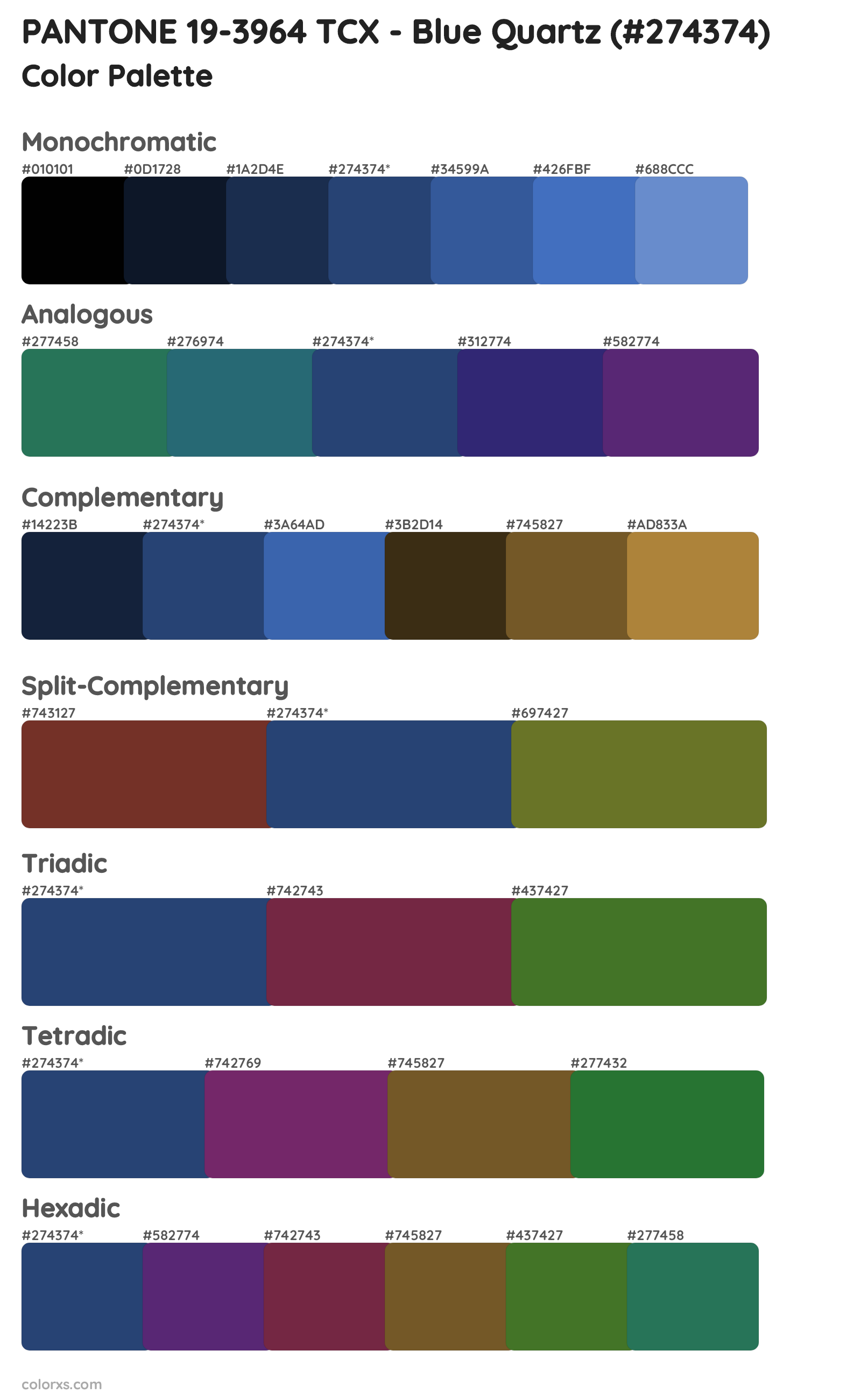 PANTONE 19-3964 TCX - Blue Quartz Color Scheme Palettes