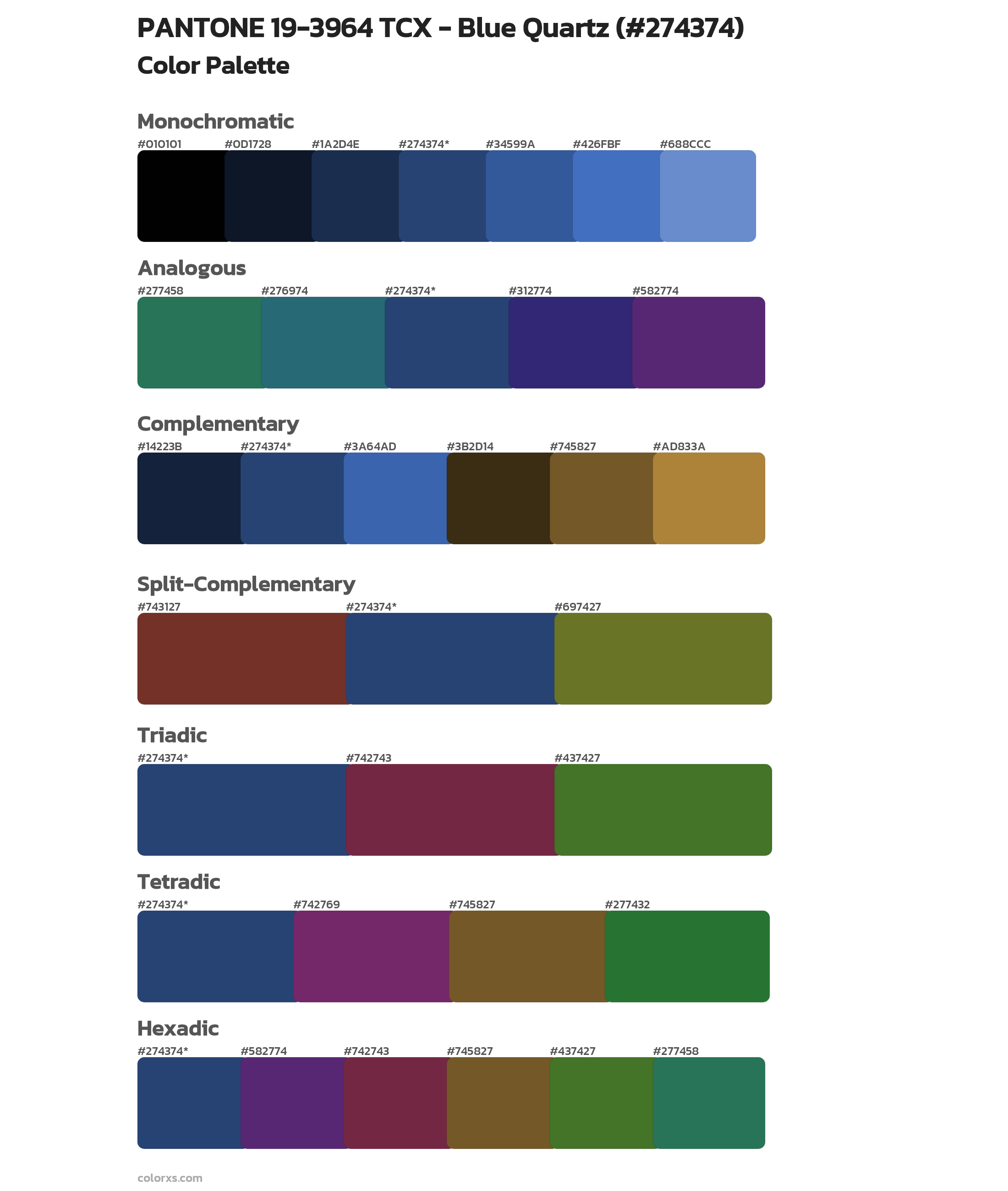 PANTONE 19-3964 TCX - Blue Quartz Color Scheme Palettes