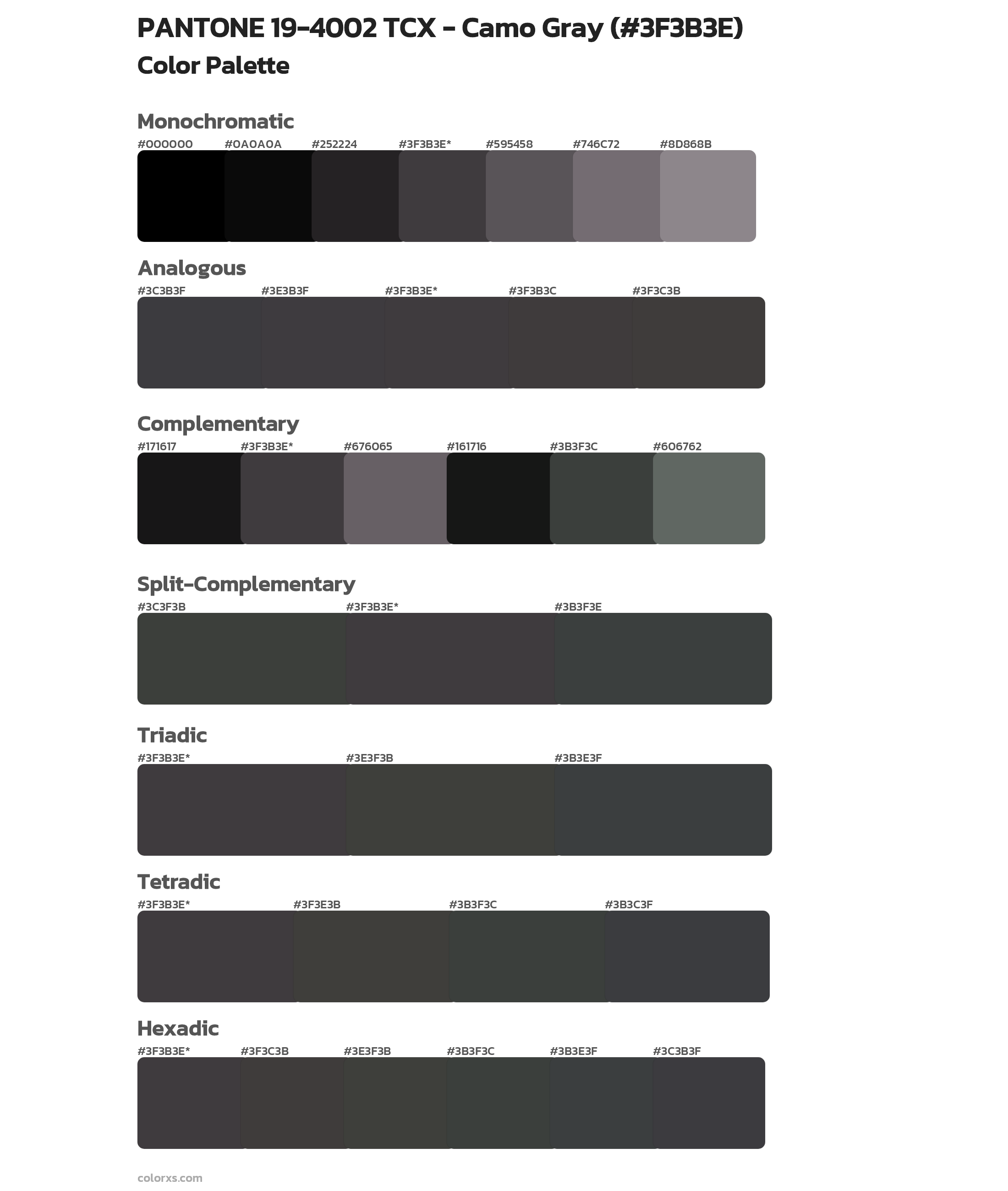 PANTONE 19-4002 TCX - Camo Gray Color Scheme Palettes