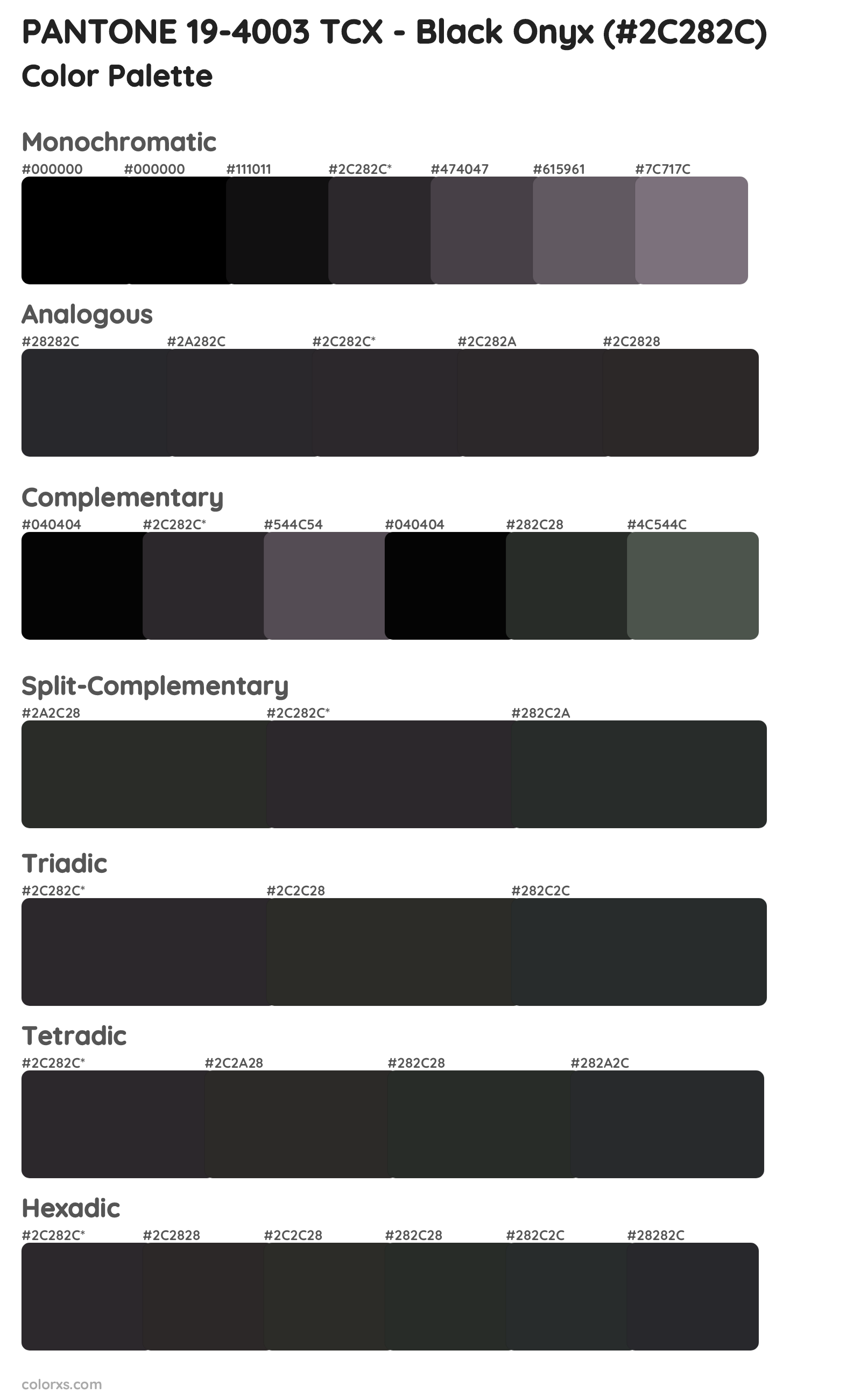PANTONE 19-4003 TCX - Black Onyx Color Scheme Palettes