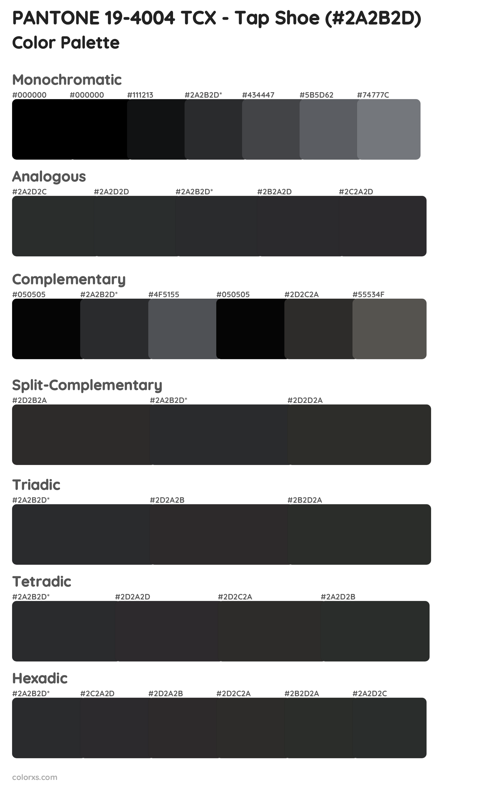 PANTONE 19-4004 TCX - Tap Shoe Color Scheme Palettes