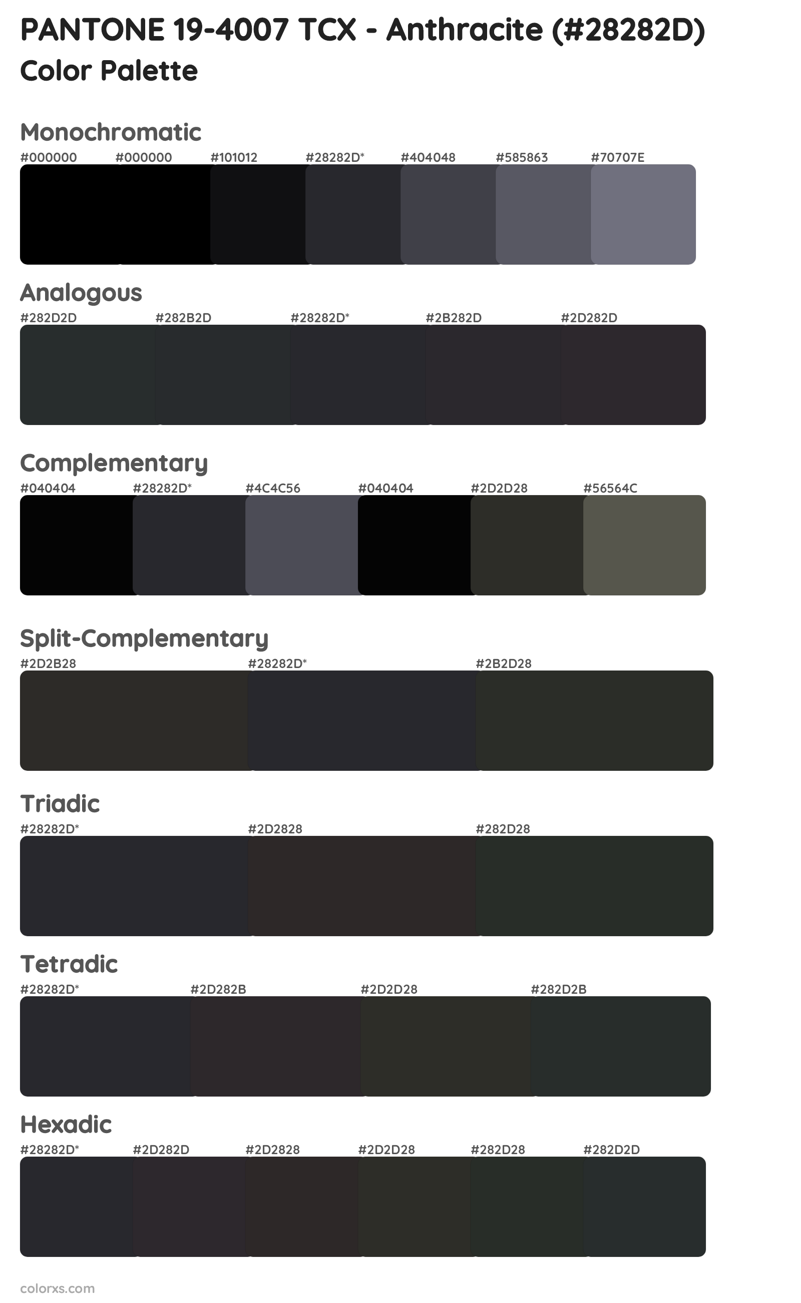 PANTONE 19-4007 TCX - Anthracite Color Scheme Palettes