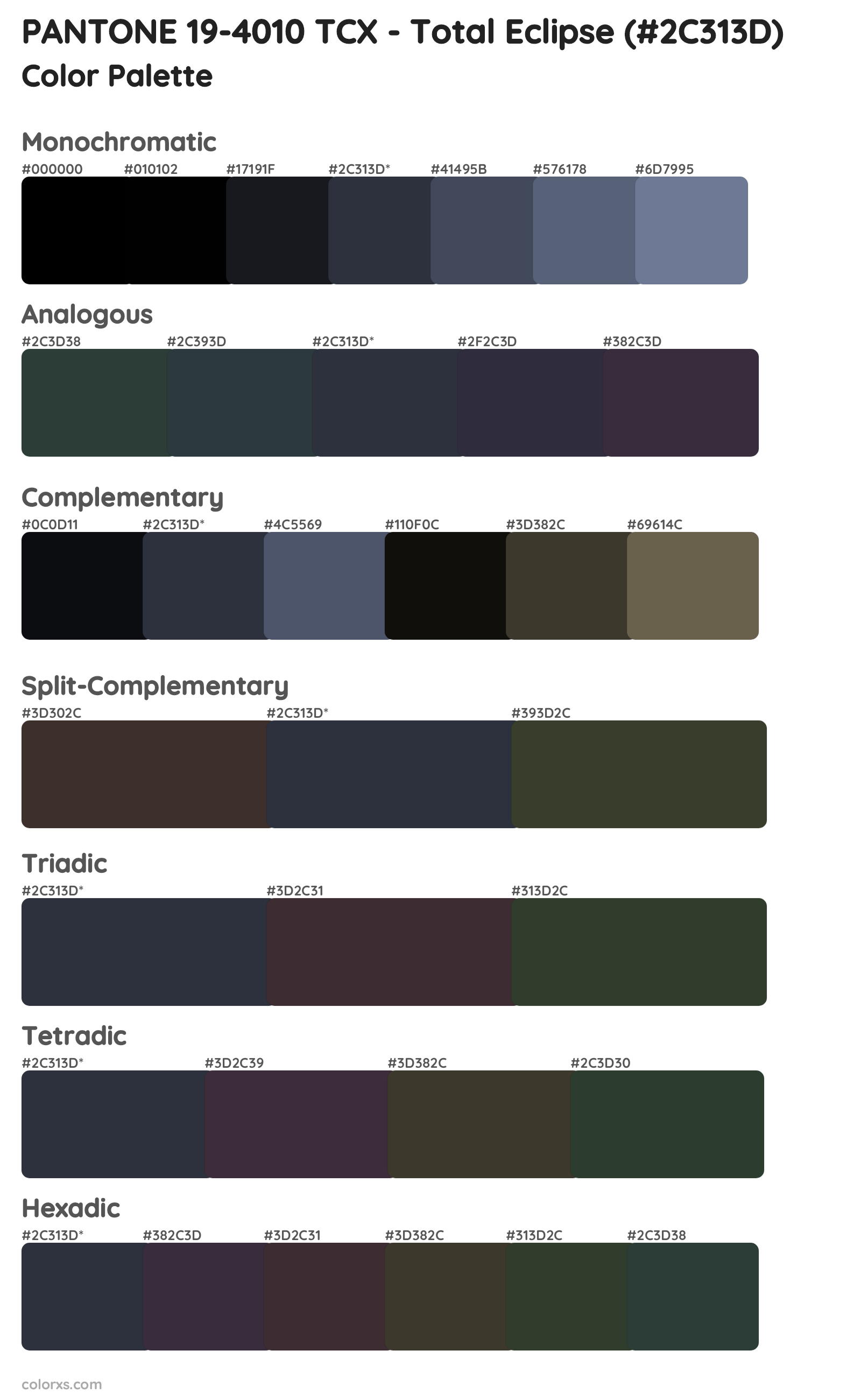 PANTONE 19-4010 TCX - Total Eclipse Color Scheme Palettes