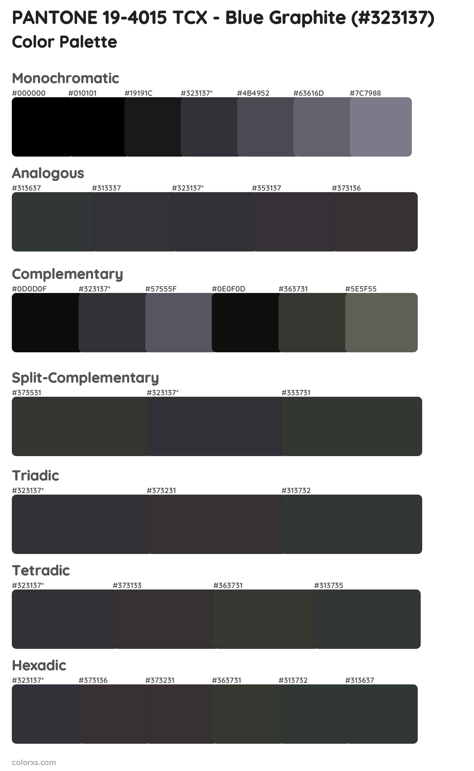 PANTONE 19-4015 TCX - Blue Graphite Color Scheme Palettes