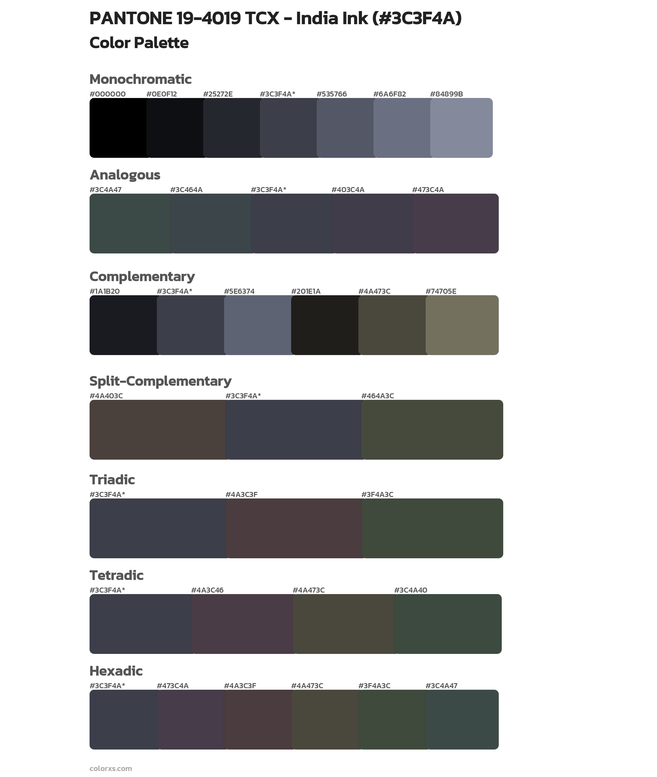 PANTONE 19-4019 TCX - India Ink Color Scheme Palettes