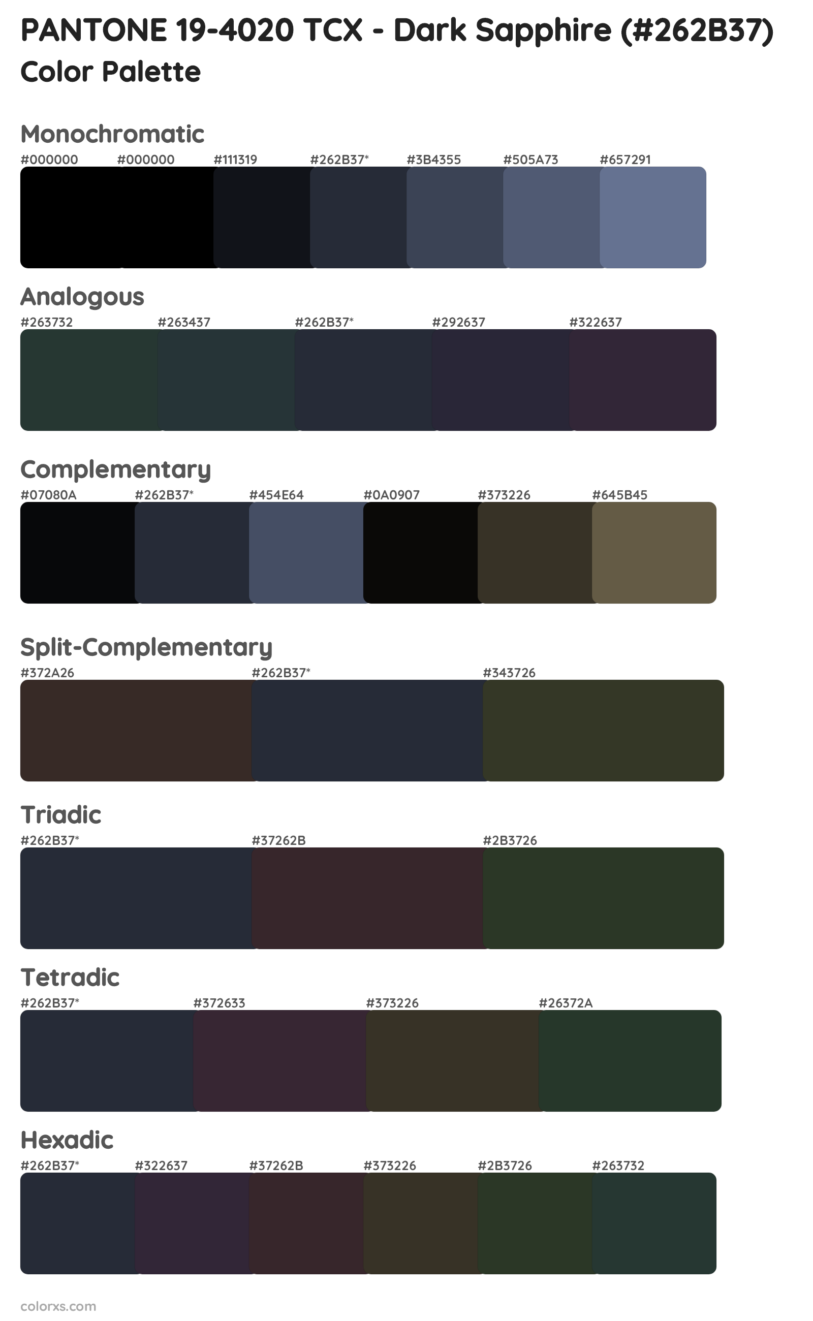 PANTONE 19-4020 TCX - Dark Sapphire Color Scheme Palettes