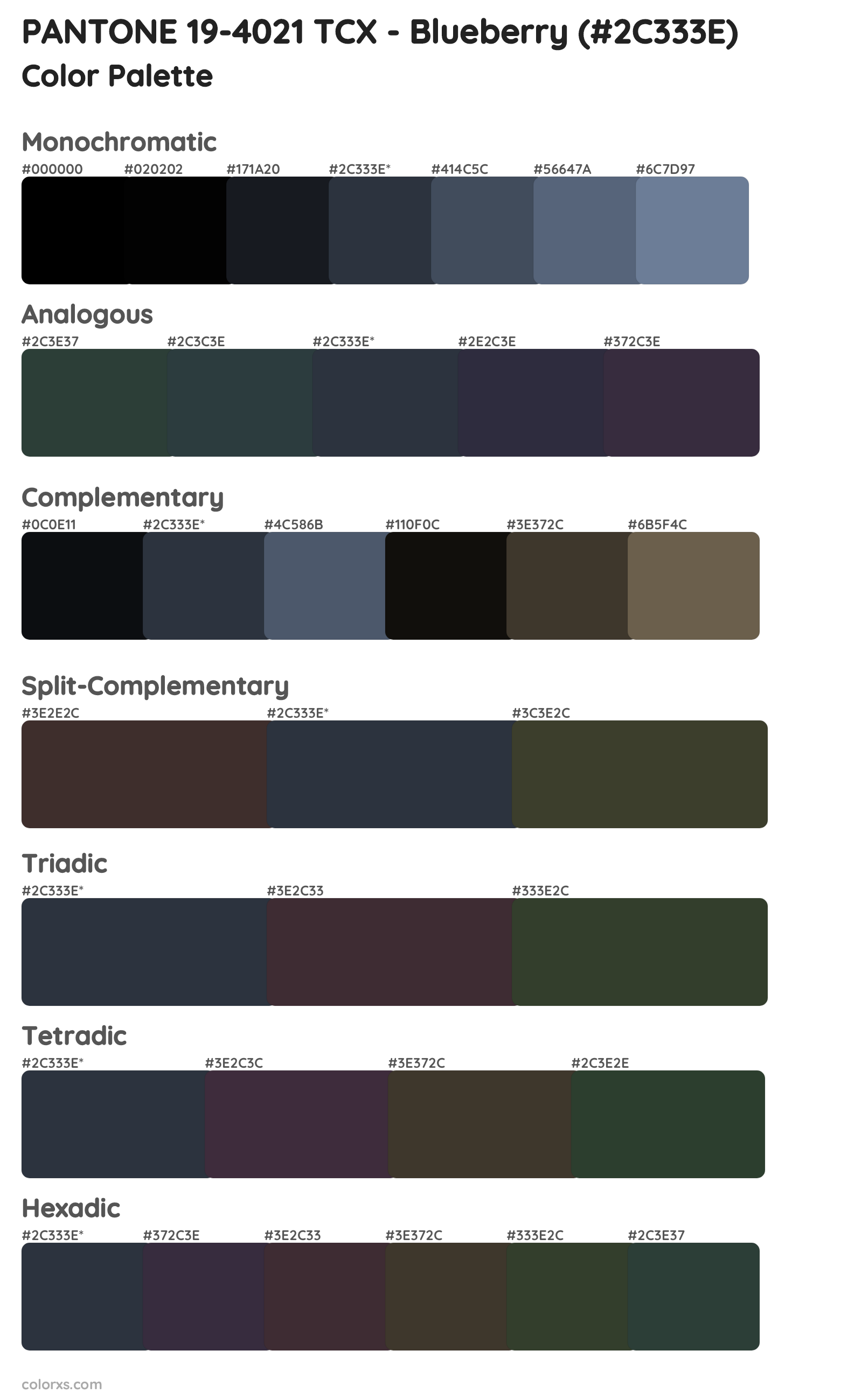 PANTONE 19-4021 TCX - Blueberry Color Scheme Palettes