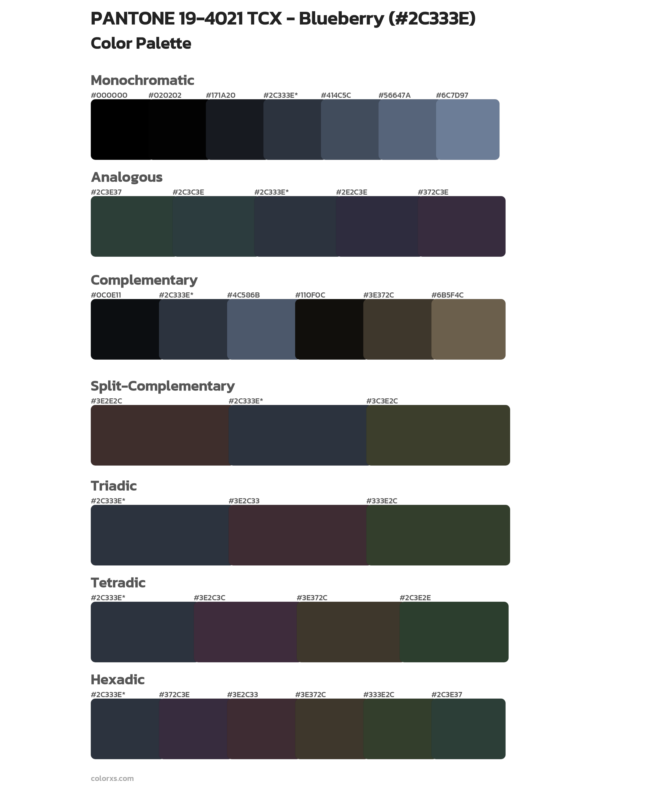 PANTONE 19-4021 TCX - Blueberry Color Scheme Palettes