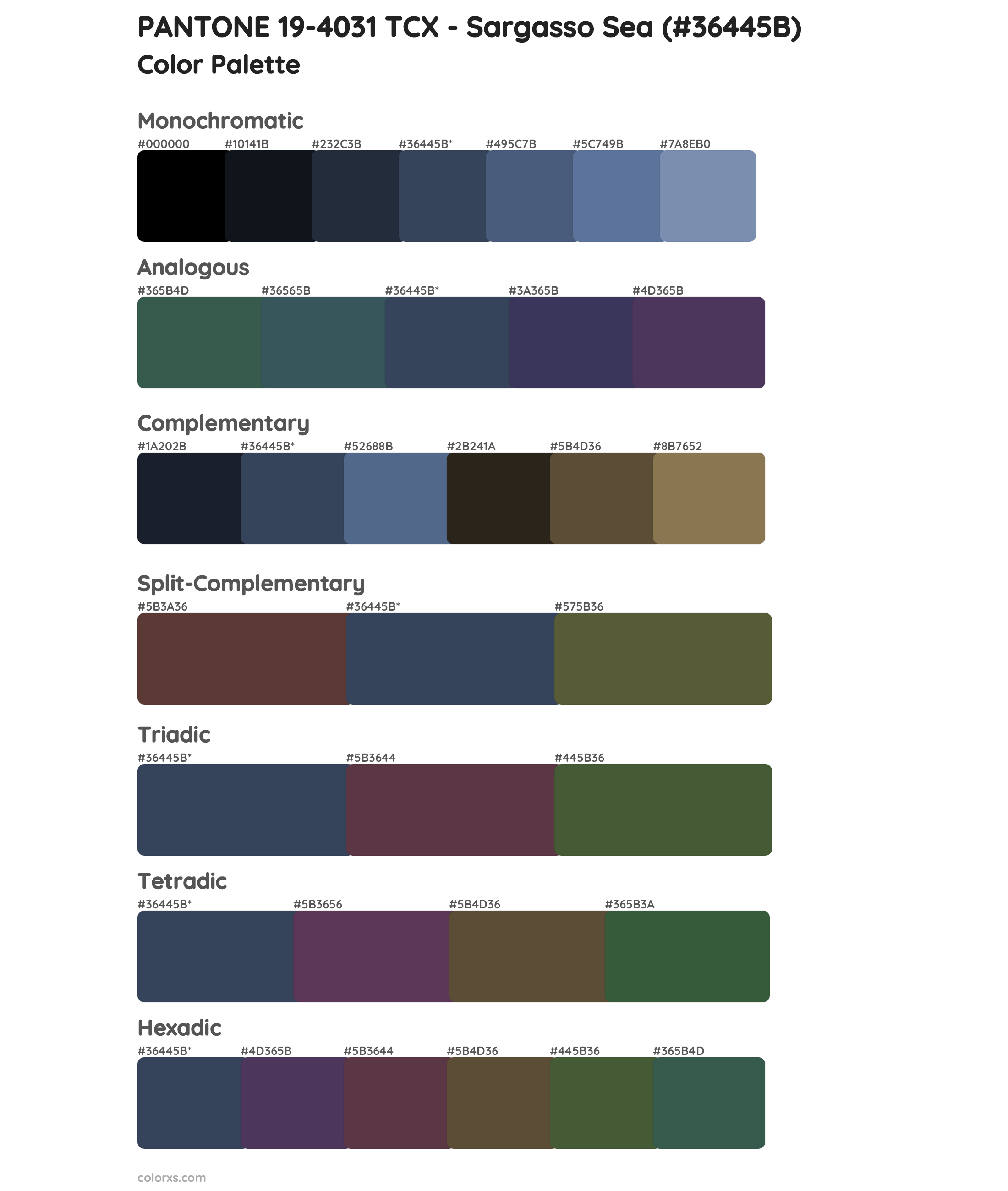 PANTONE 19-4031 TCX - Sargasso Sea Color Scheme Palettes