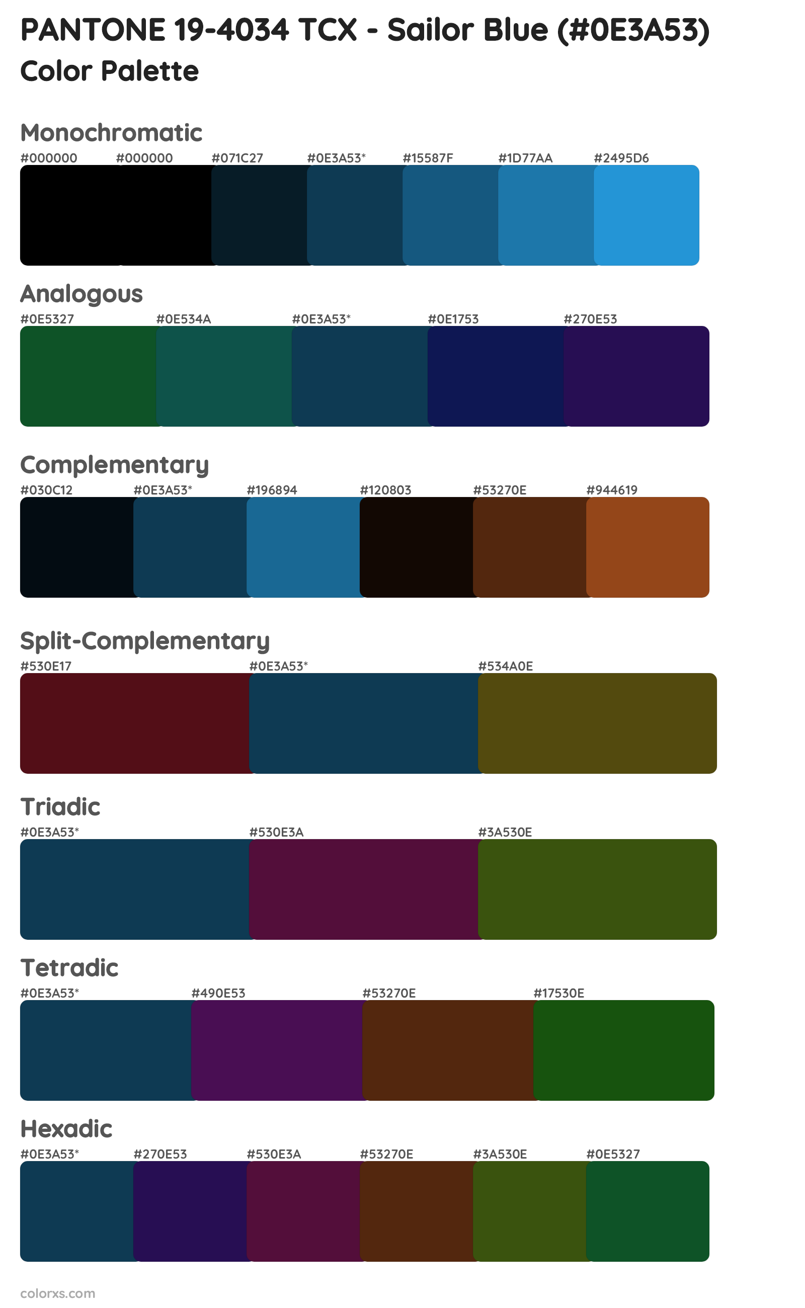 PANTONE 19-4034 TCX - Sailor Blue Color Scheme Palettes