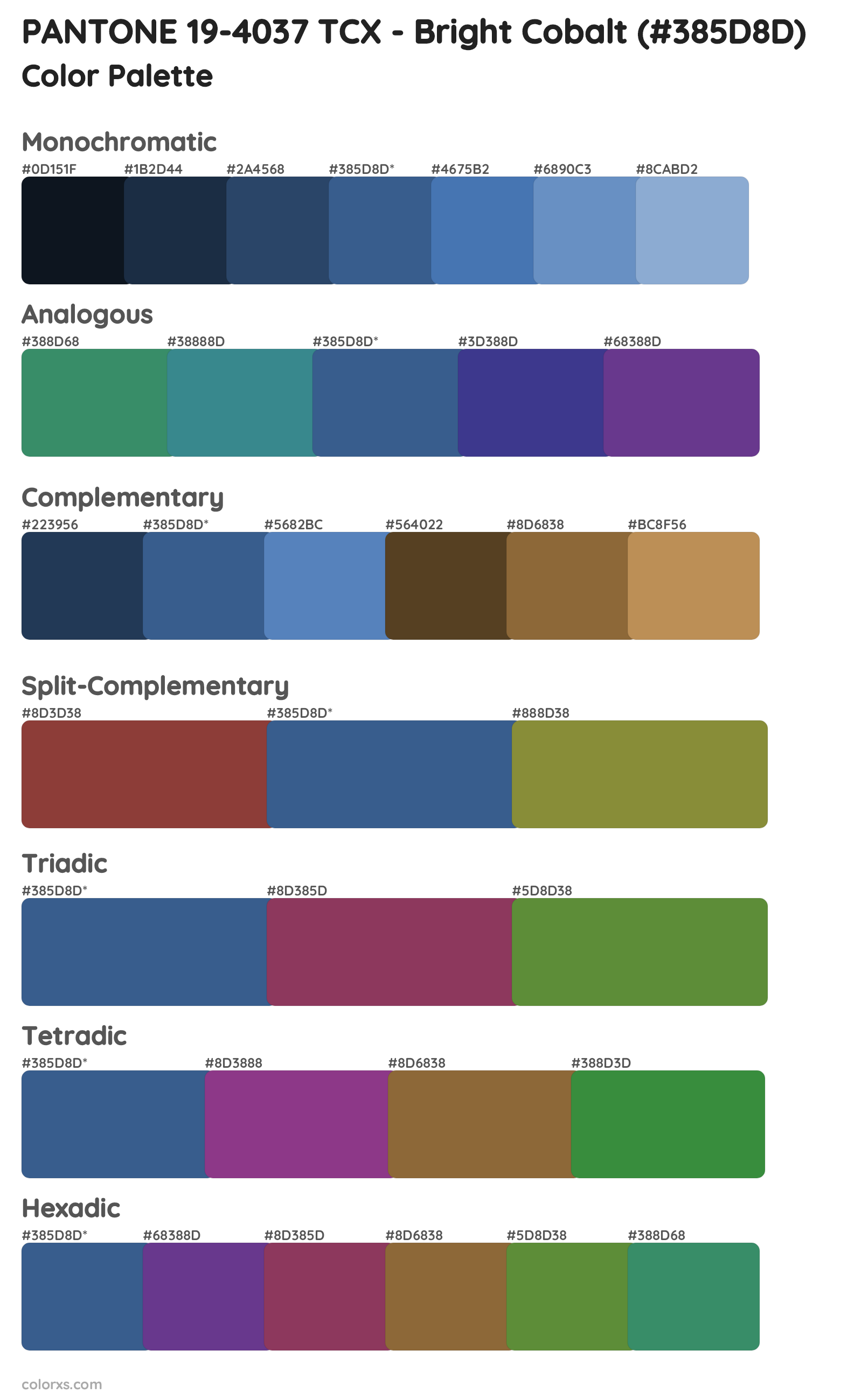 PANTONE 19-4037 TCX - Bright Cobalt Color Scheme Palettes