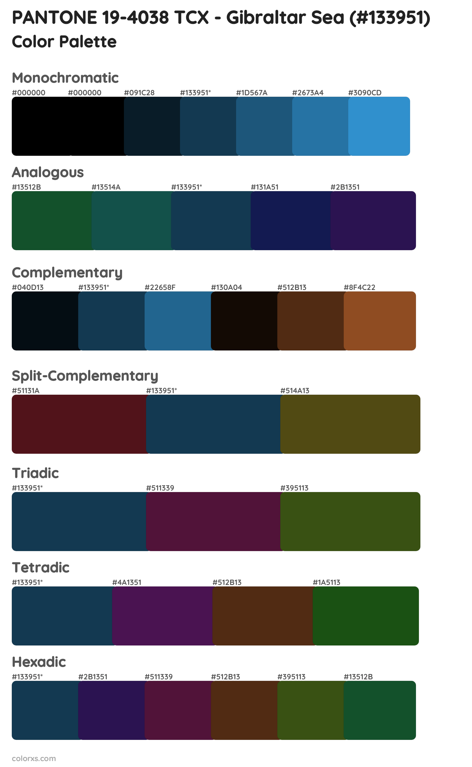 PANTONE 19-4038 TCX - Gibraltar Sea Color Scheme Palettes