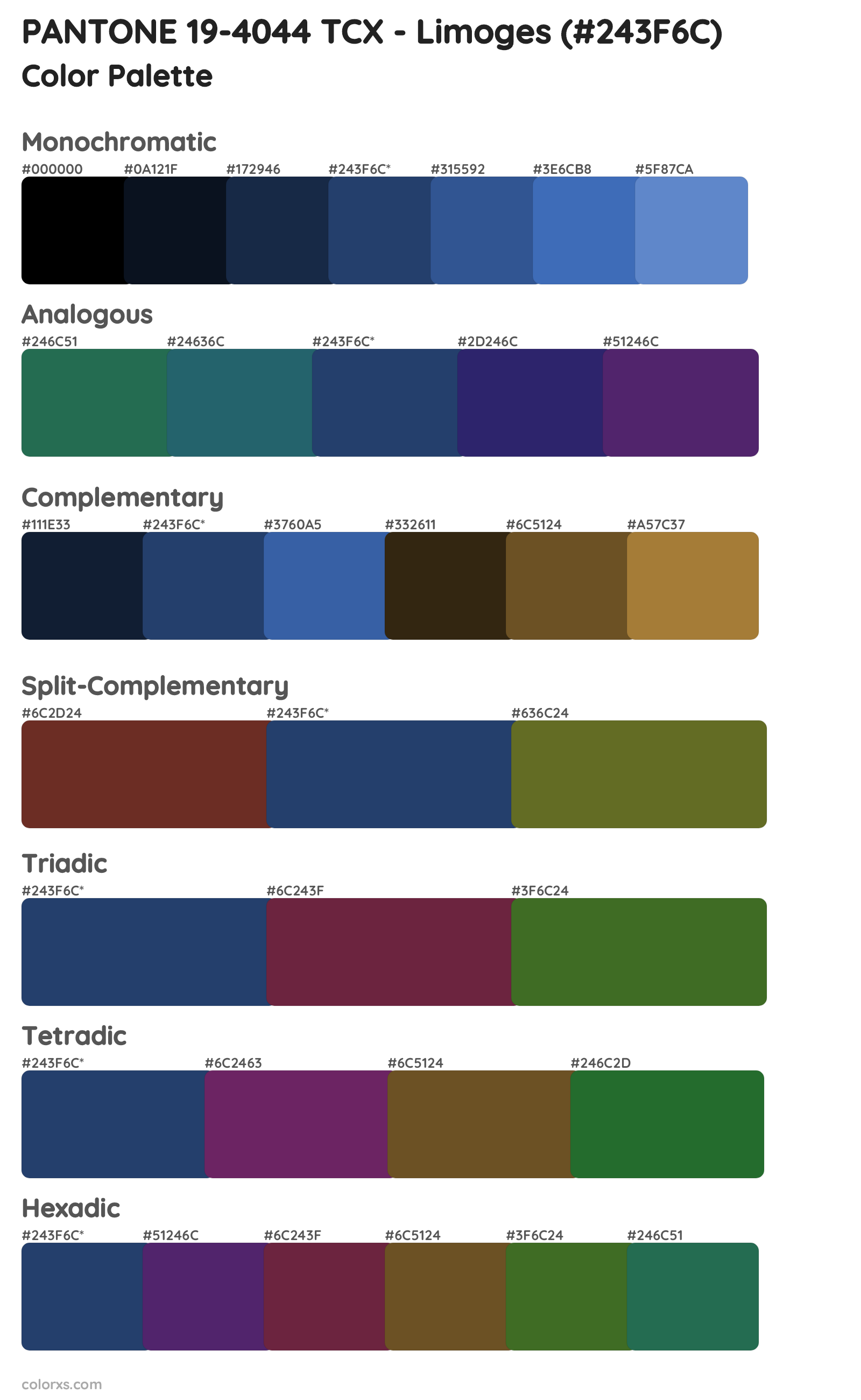 PANTONE 19-4044 TCX - Limoges Color Scheme Palettes