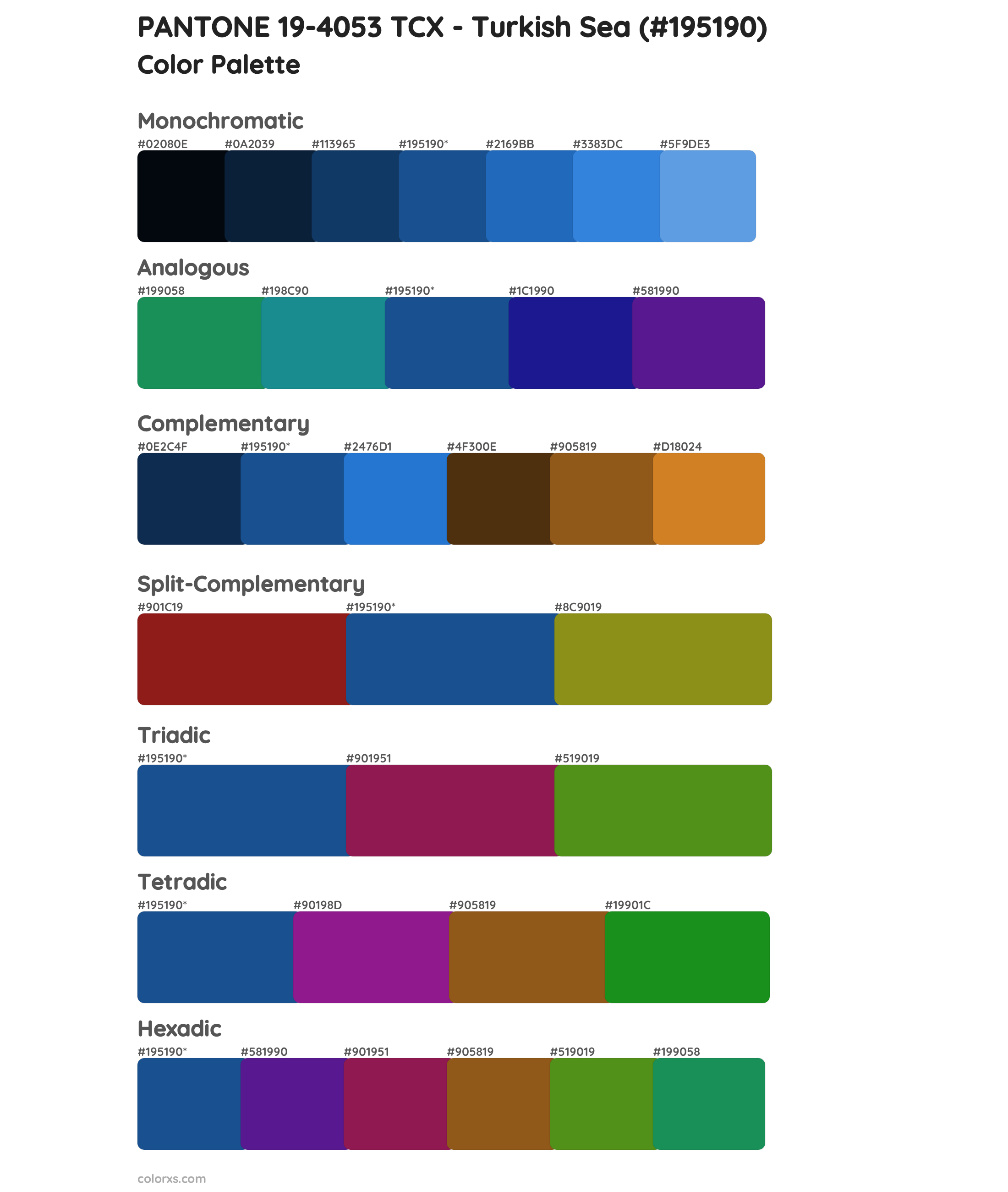PANTONE 19-4053 TCX - Turkish Sea Color Scheme Palettes