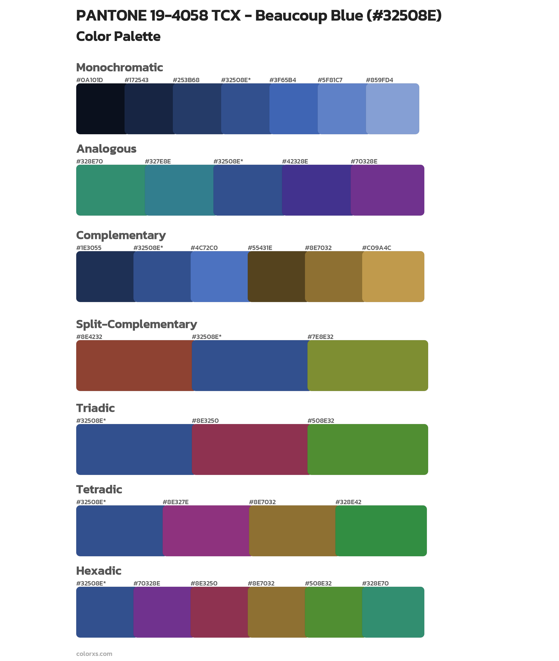 PANTONE 19-4058 TCX - Beaucoup Blue Color Scheme Palettes