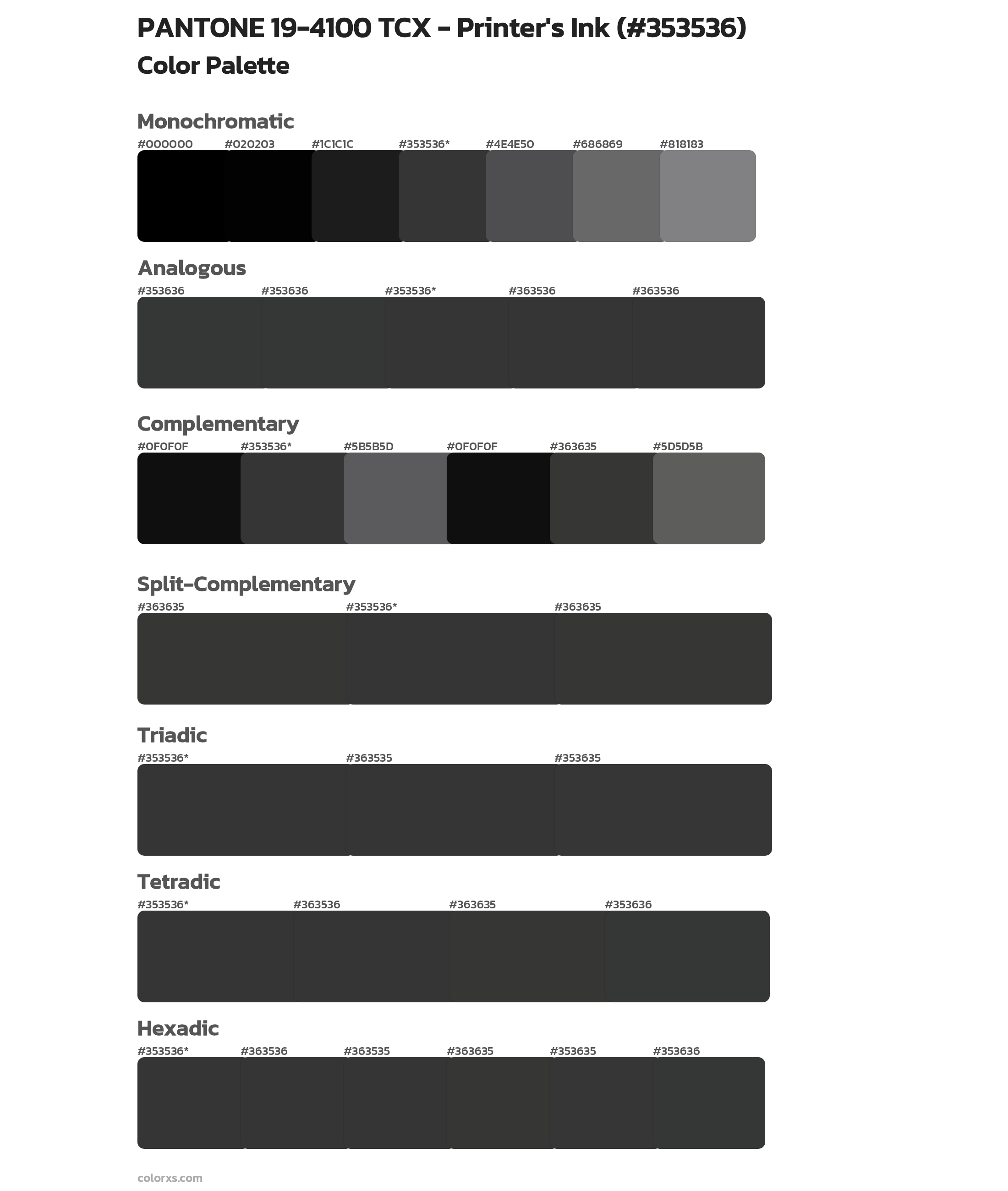 PANTONE 19-4100 TCX - Printer's Ink Color Scheme Palettes
