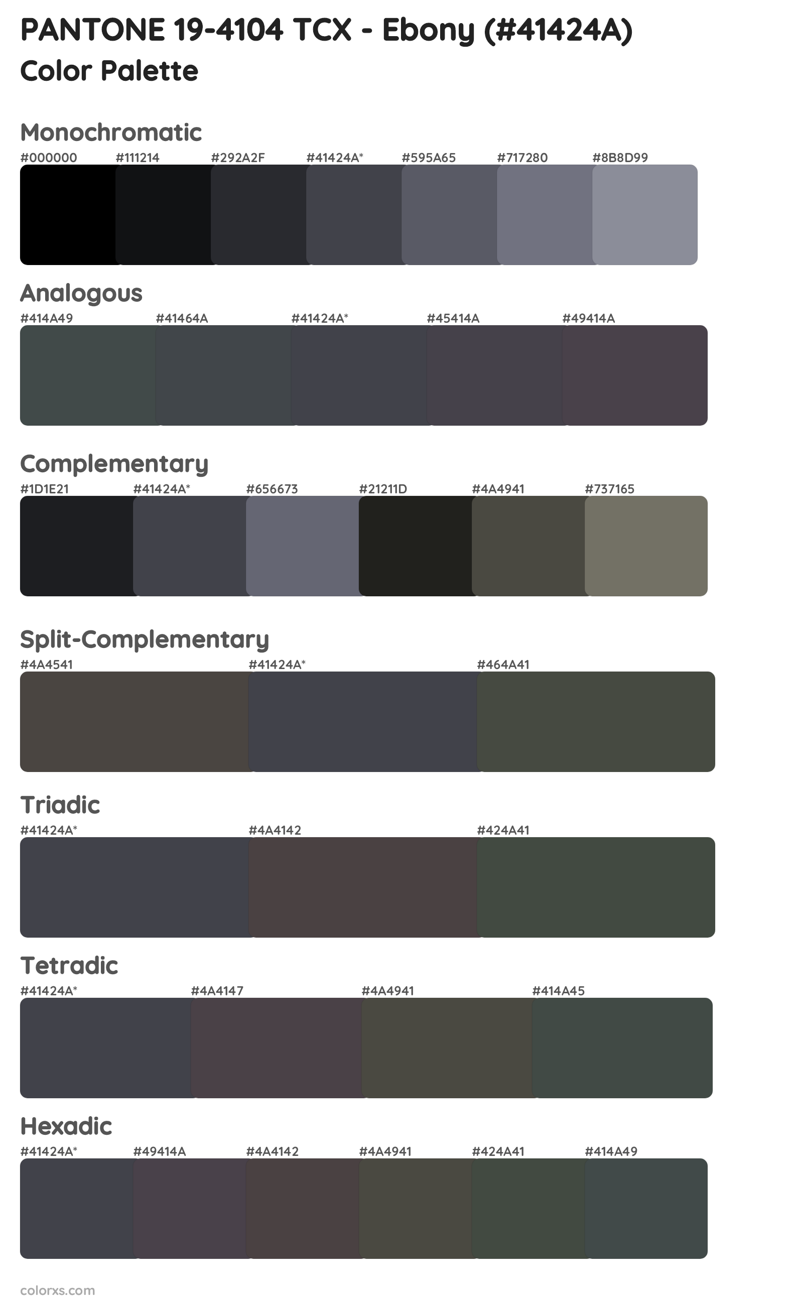 PANTONE 19-4104 TCX - Ebony Color Scheme Palettes