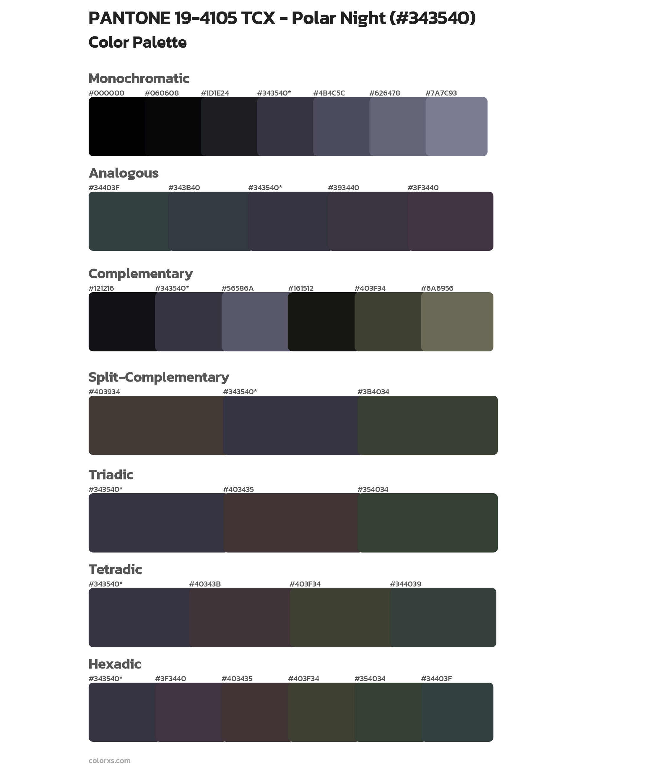 PANTONE 19-4105 TCX - Polar Night Color Scheme Palettes