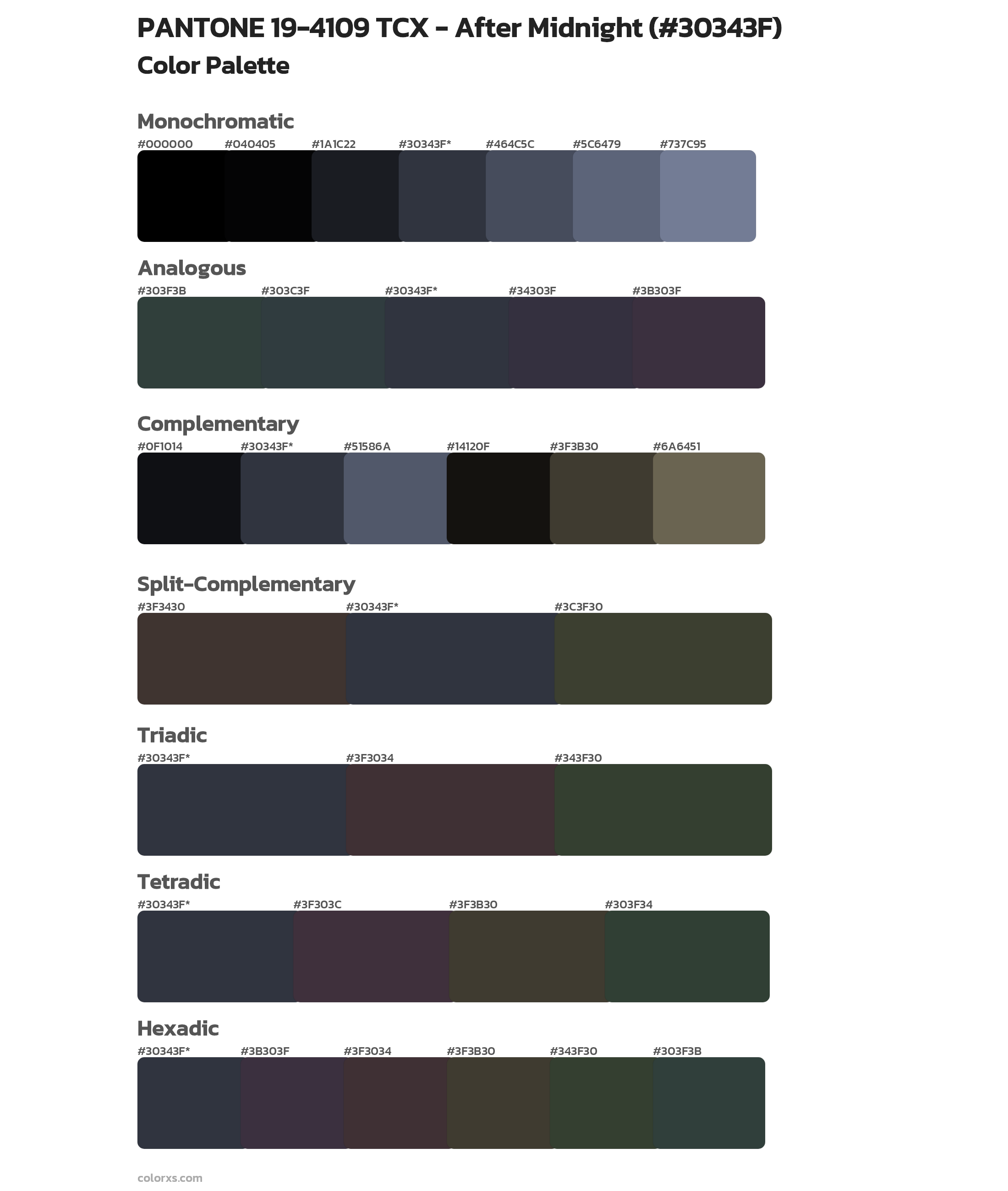 PANTONE 19-4109 TCX - After Midnight Color Scheme Palettes