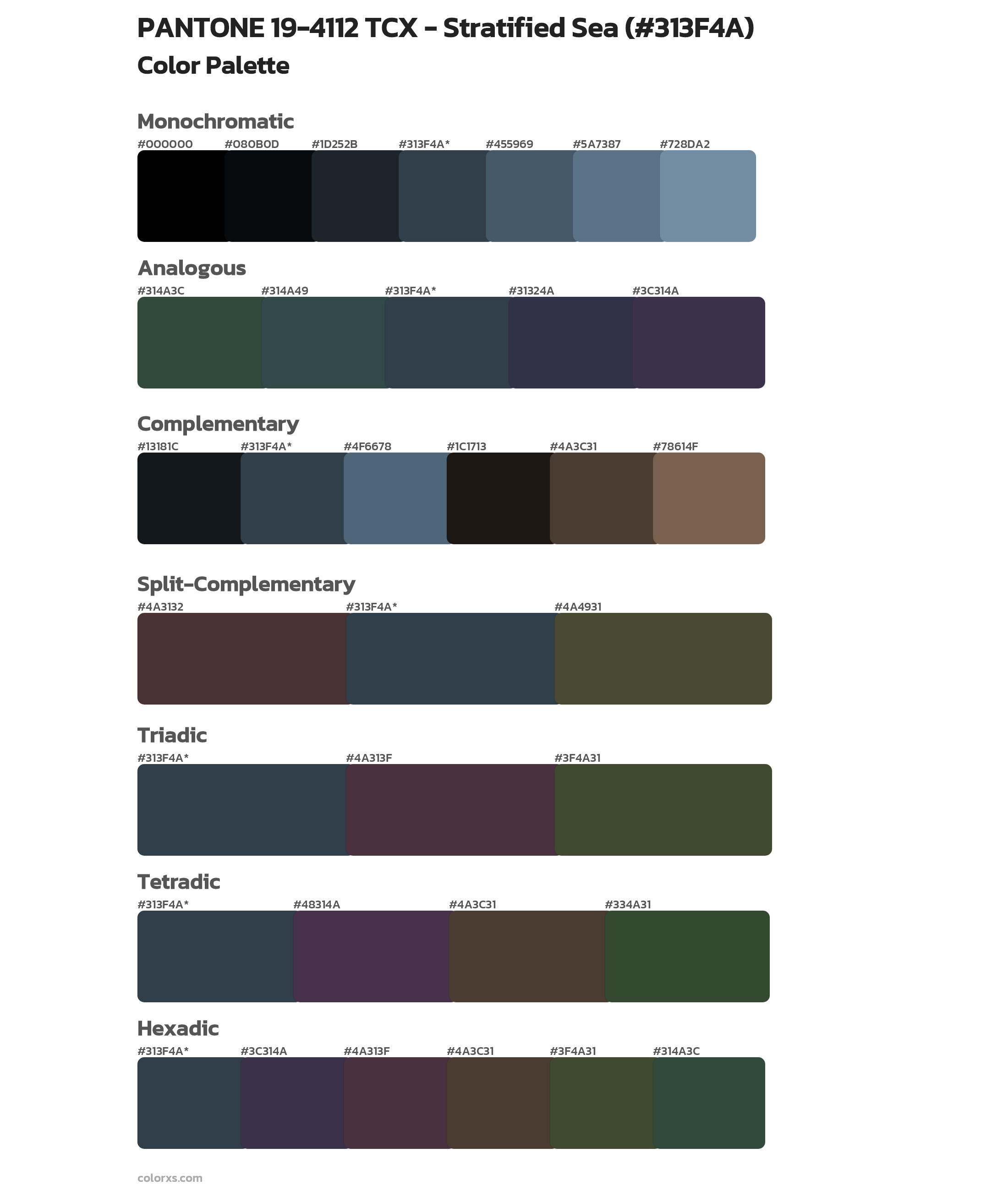 PANTONE 19-4112 TCX - Stratified Sea Color Scheme Palettes
