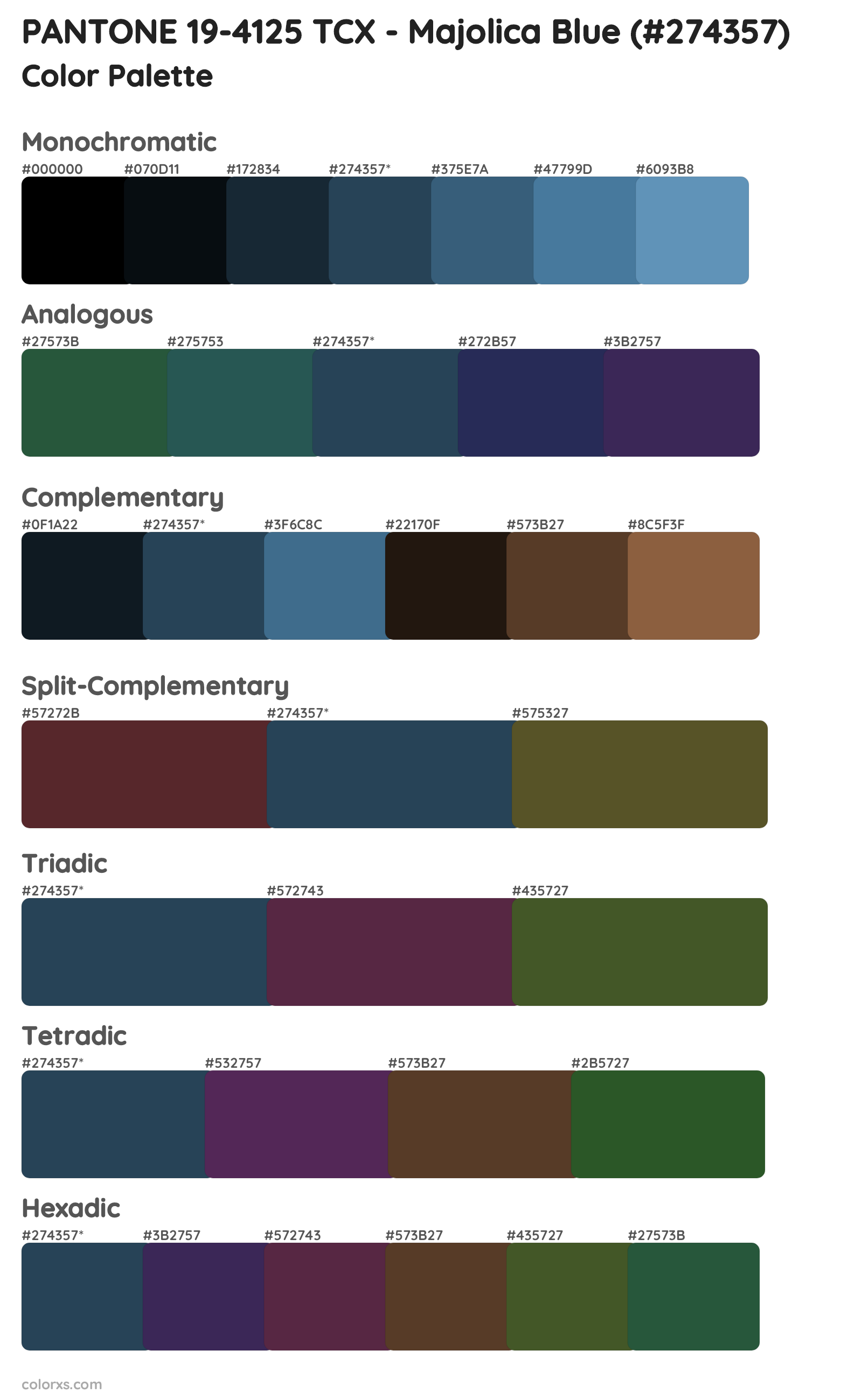 PANTONE 19-4125 TCX - Majolica Blue Color Scheme Palettes