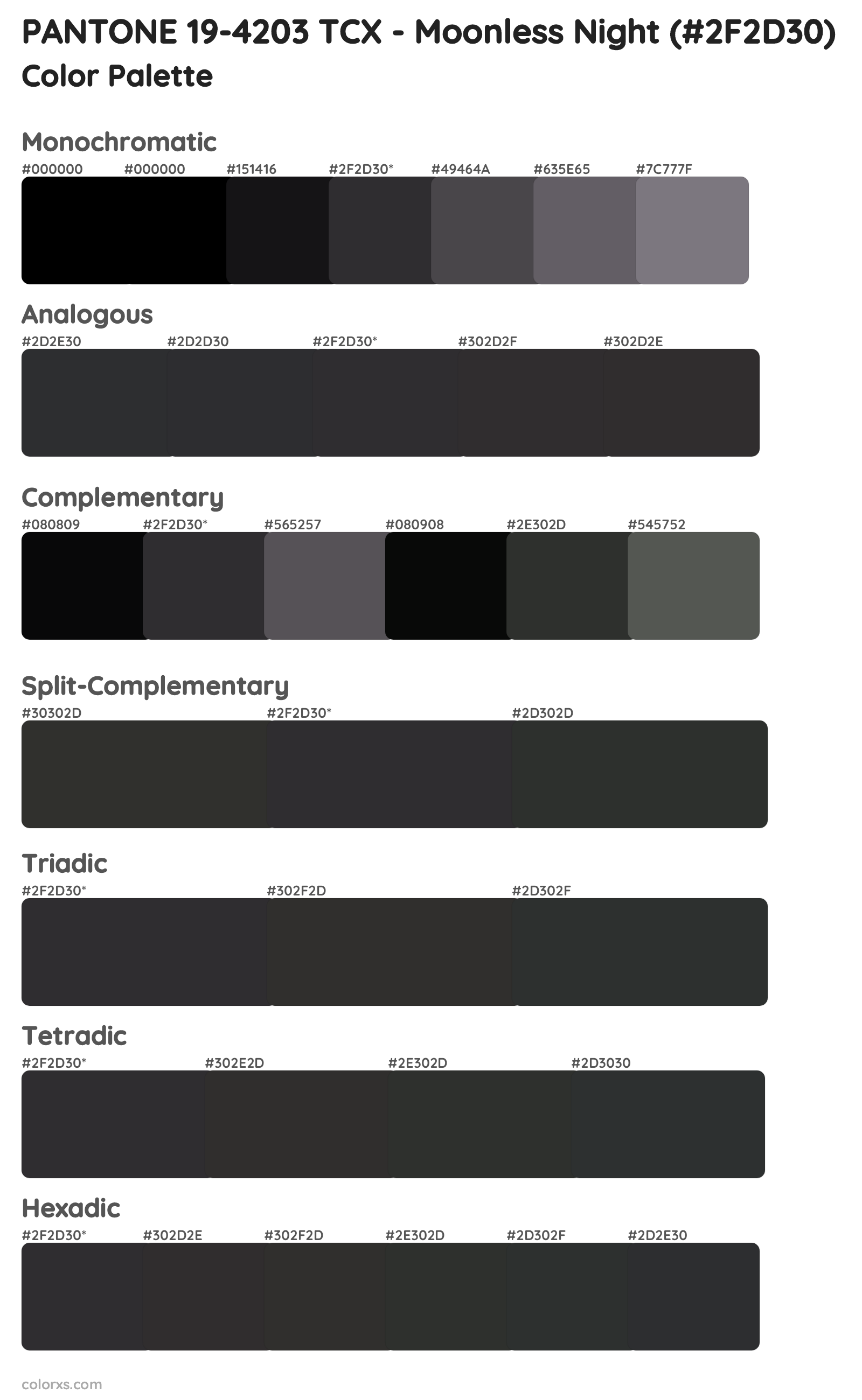 PANTONE 19-4203 TCX - Moonless Night Color Scheme Palettes