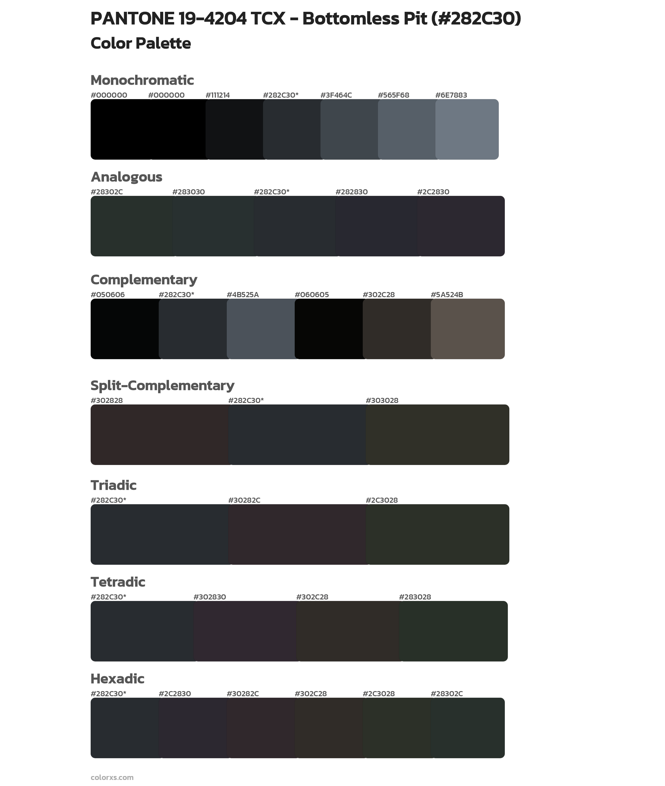 PANTONE 19-4204 TCX - Bottomless Pit Color Scheme Palettes